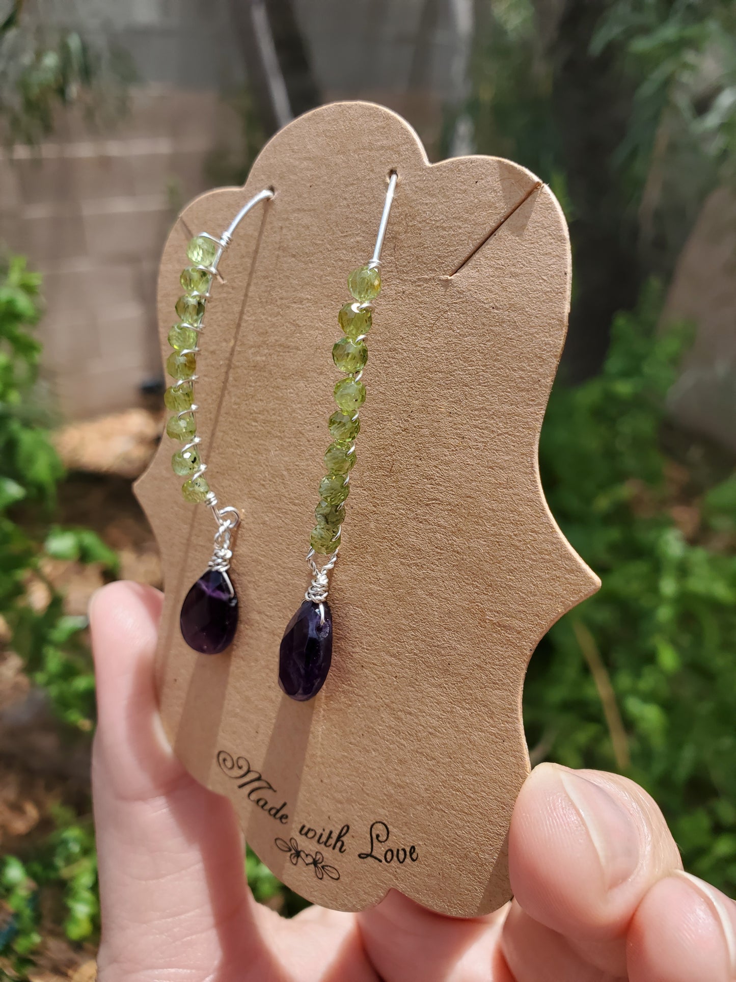 Akeso Earrings - Artisan Handmade 925 Sterling Silver Wire-Wrapped Earrings with Peridot and Amethyst – Elegant, Unique Jewelry