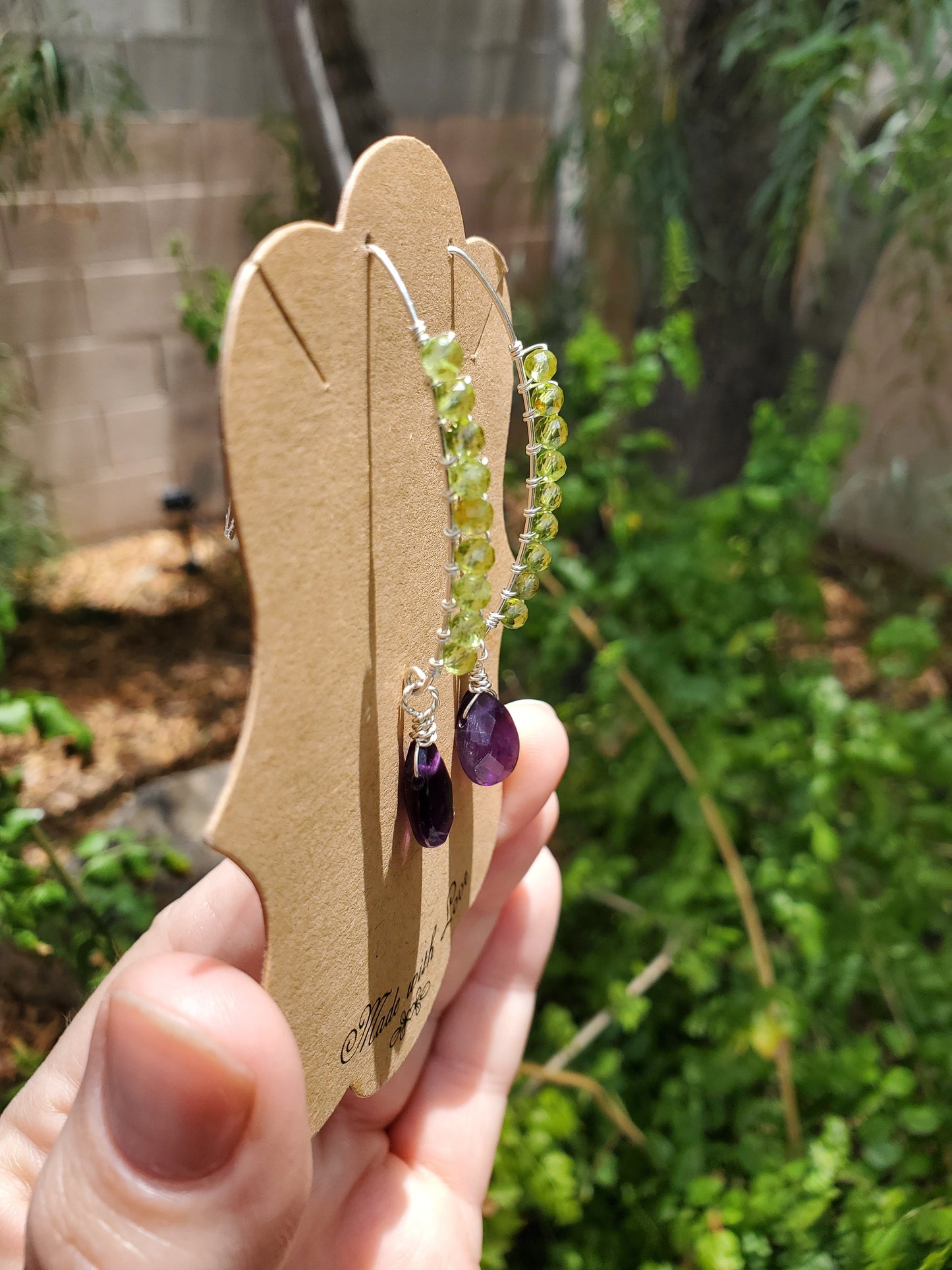 Akeso Earrings - Artisan Handmade 925 Sterling Silver Wire-Wrapped Earrings with Peridot and Amethyst – Elegant, Unique Jewelry