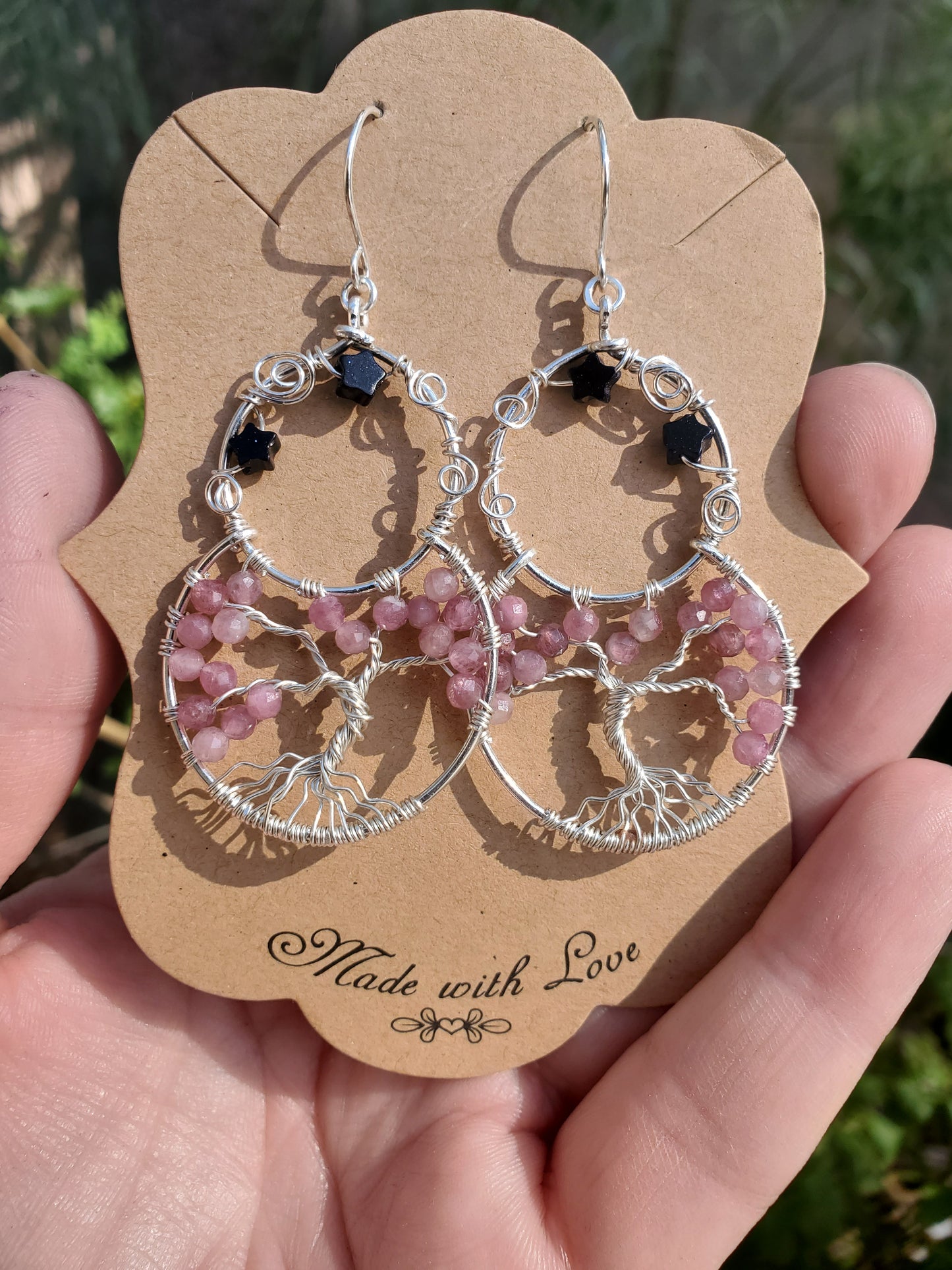 Eos - Pink Tourmaline Sterling Silver Tree of Life Earrings