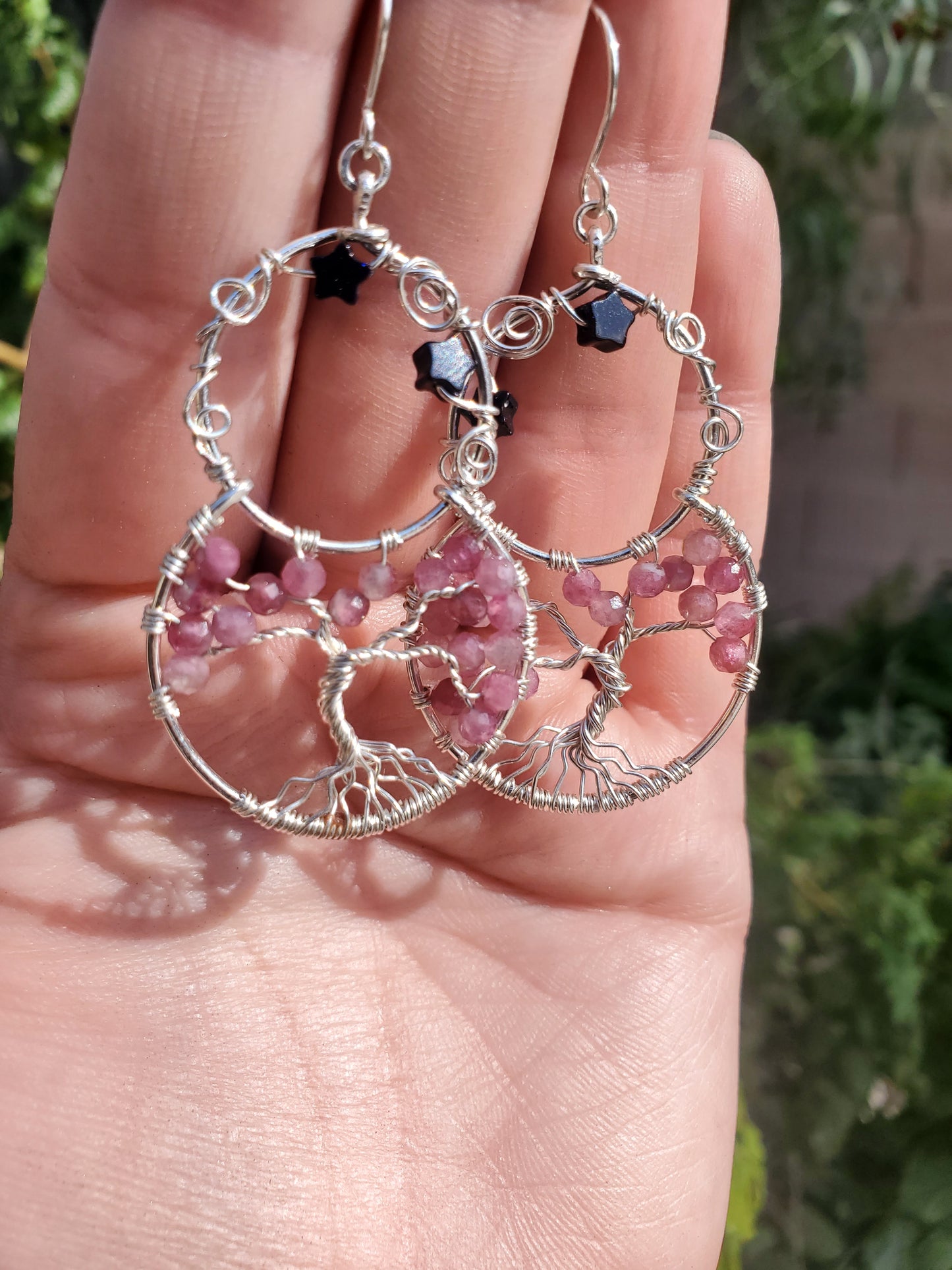 Eos - Pink Tourmaline Sterling Silver Tree of Life Earrings