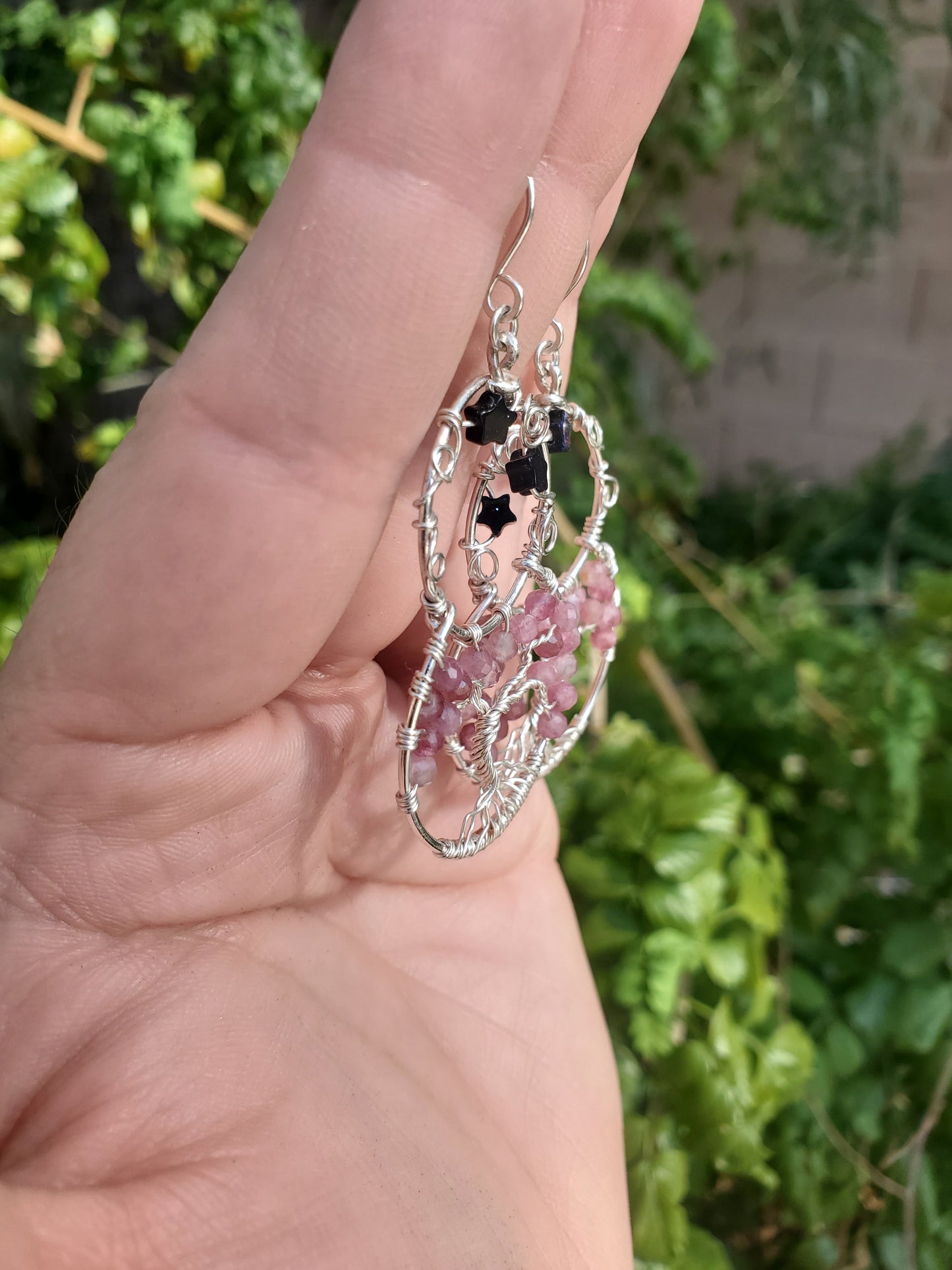 Eos - Pink Tourmaline Sterling Silver Tree of Life Earrings