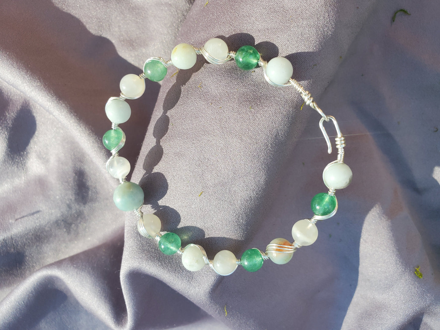 Wire Wrapped Bracelet with Amazonite, Moonstone, and Aventurine