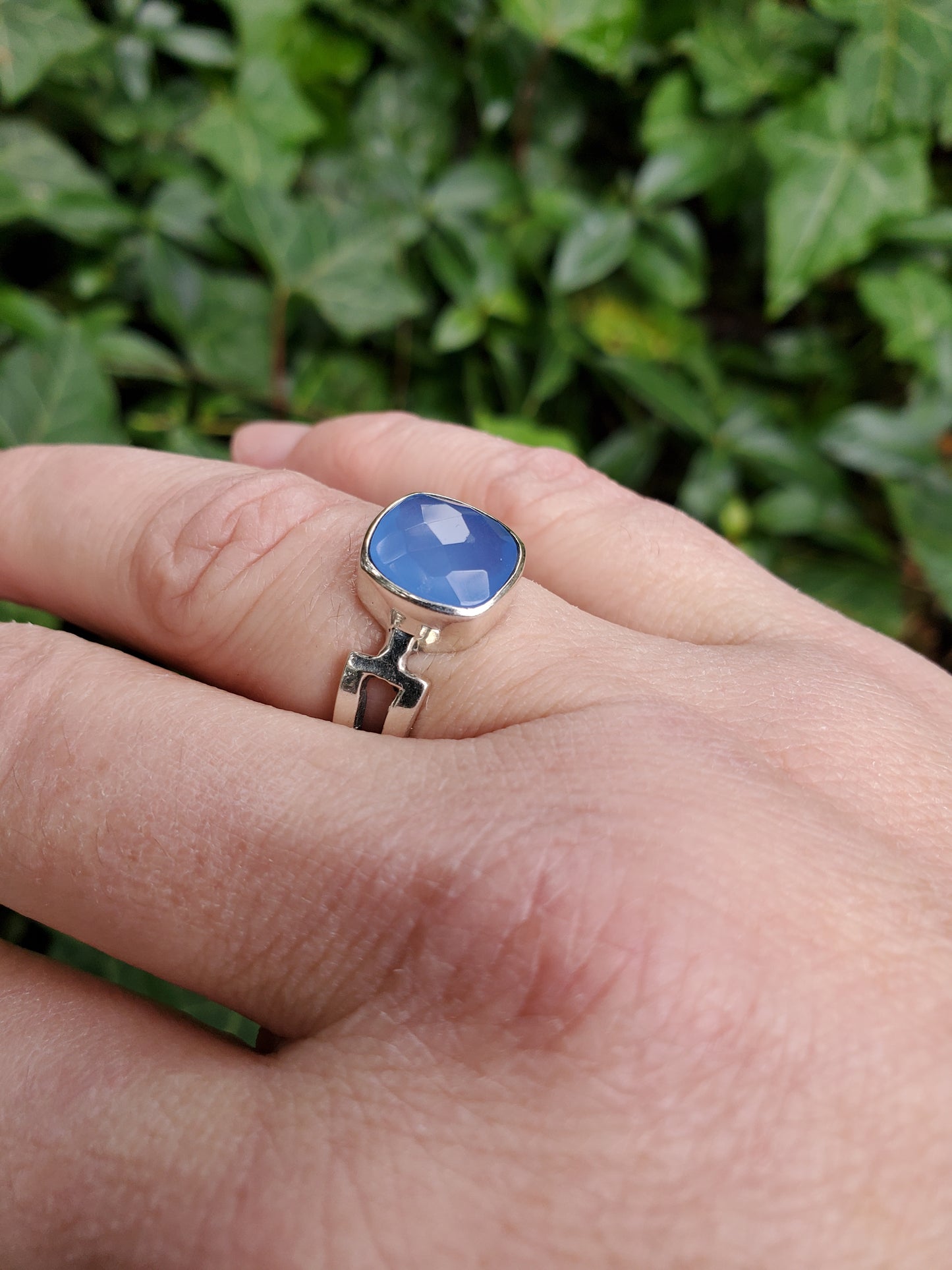 Sterling Silver Ring: Blue Chalcedony