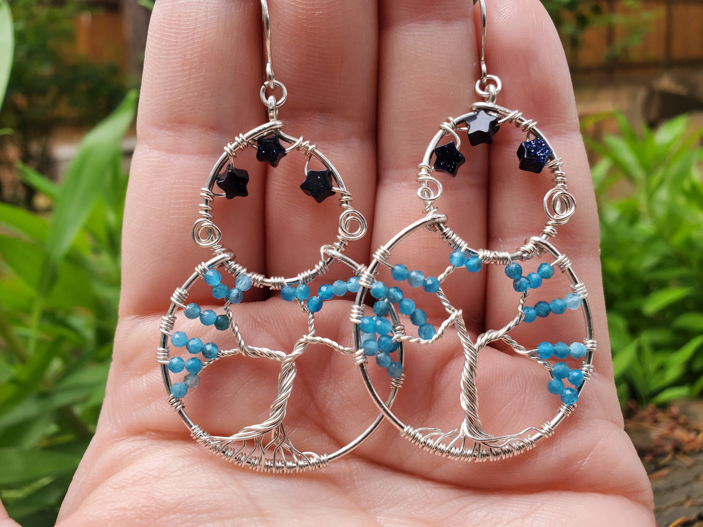 Electric Neon Blue Apatite Treescape Earrings
