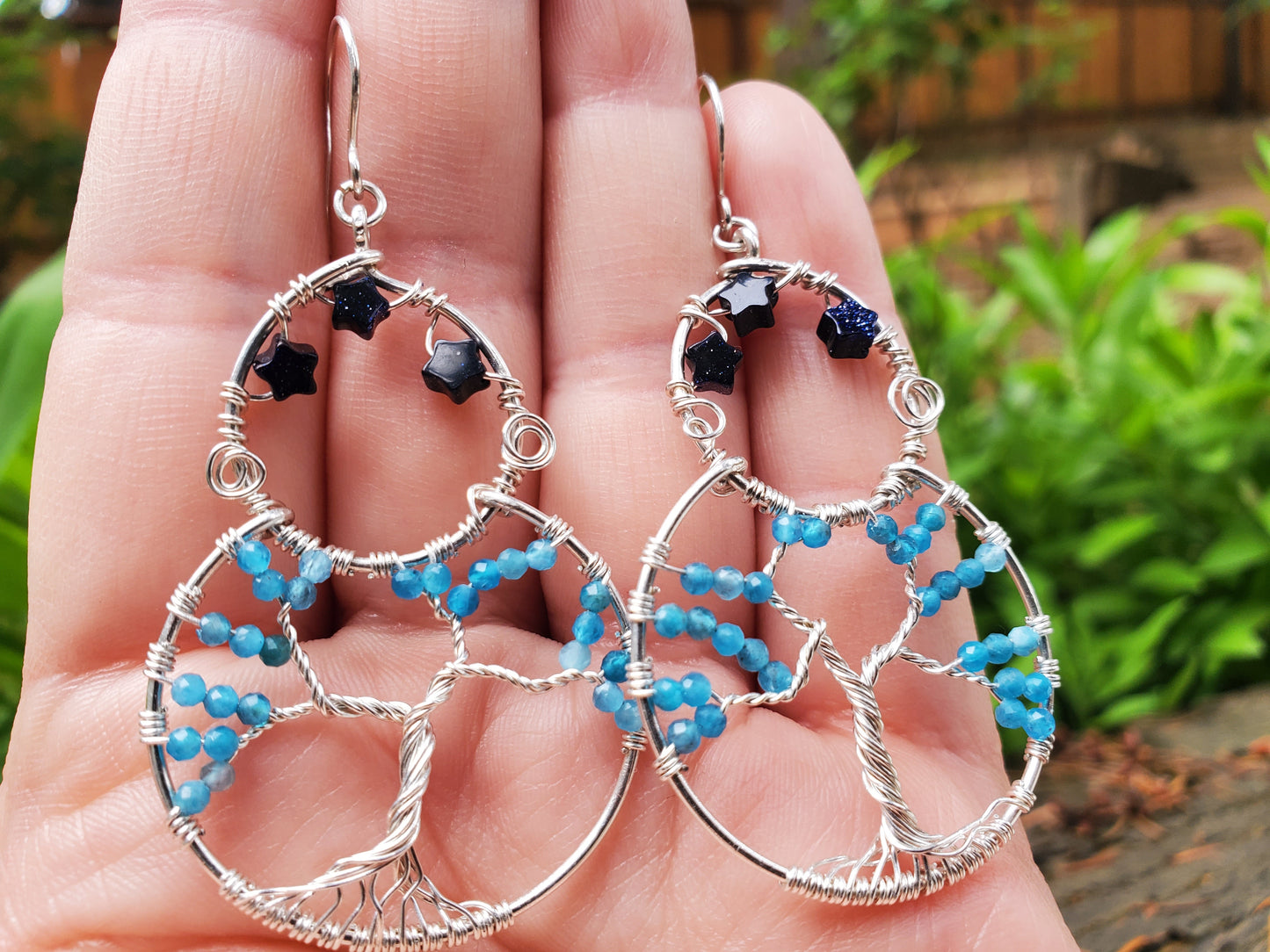 Electric Neon Blue Apatite Treescape Earrings