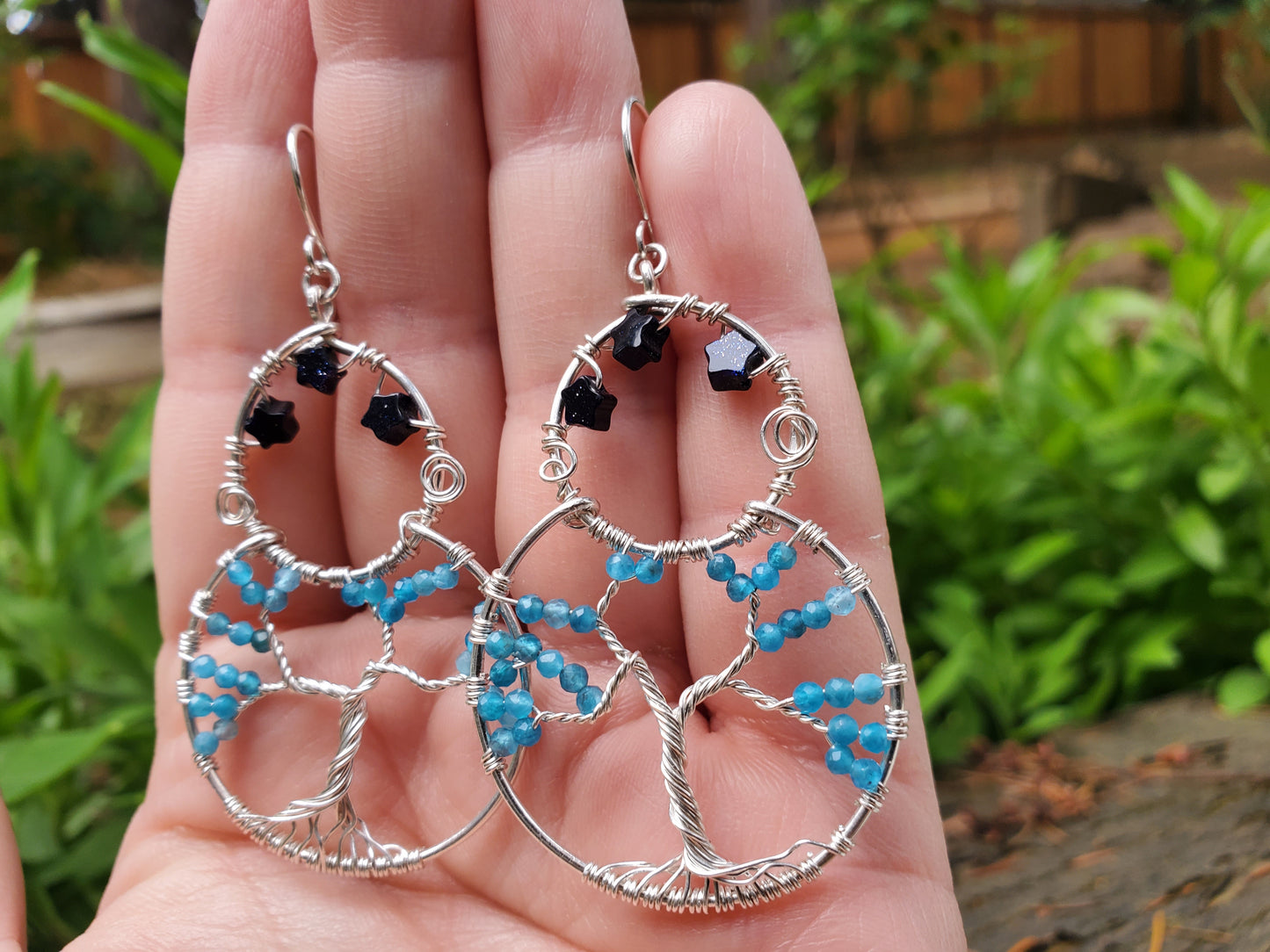 Electric Neon Blue Apatite Treescape Earrings