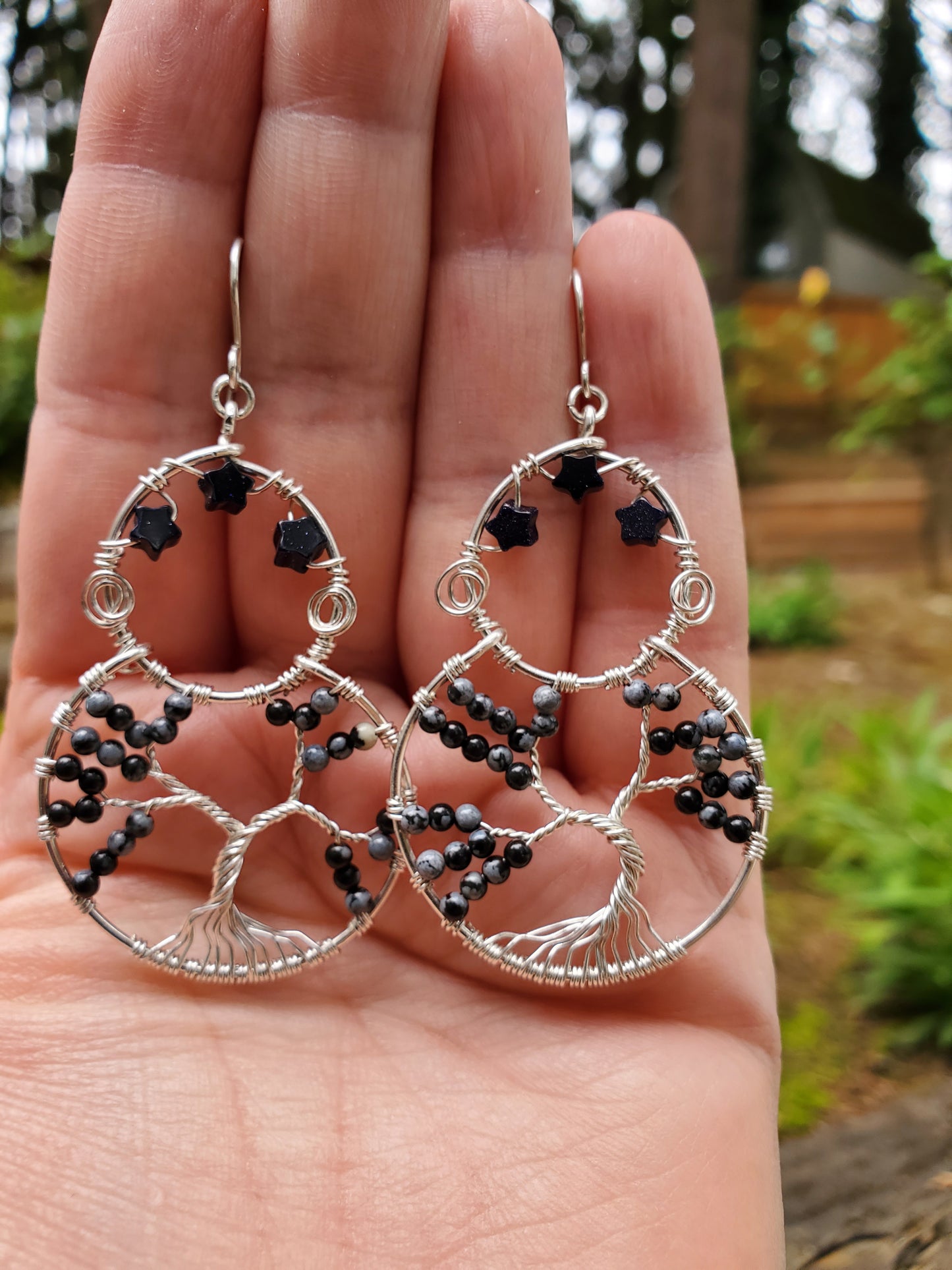 Snowflake Obsidian Treescape Earrings