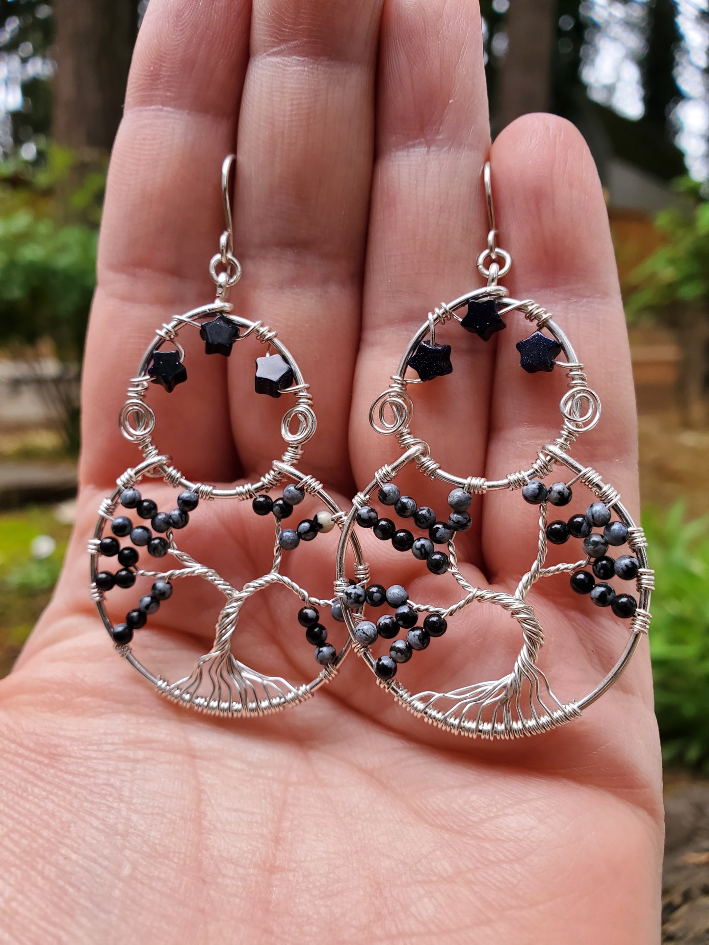 Snowflake Obsidian Treescape Earrings