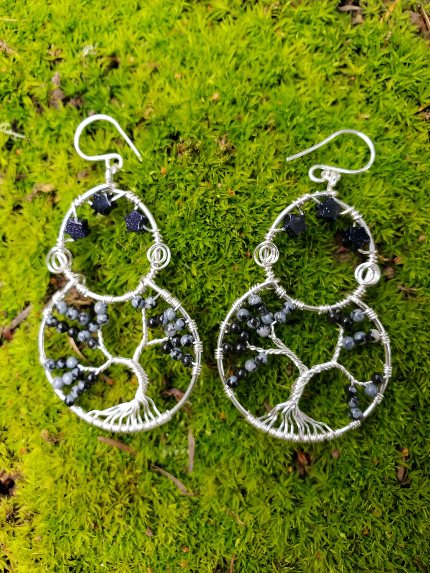 Snowflake Obsidian Treescape Earrings