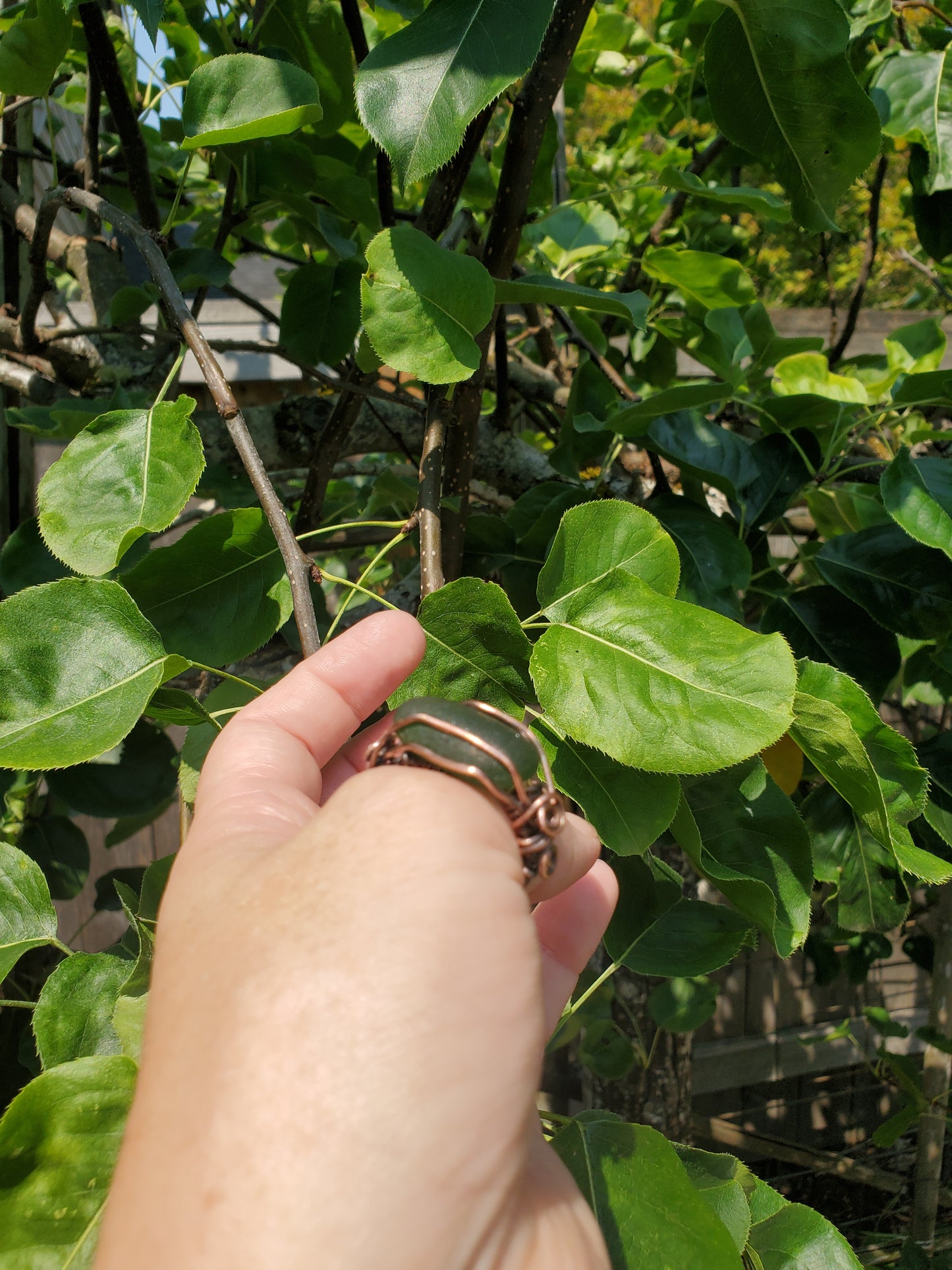 Green Sea Glass and Copper Ring