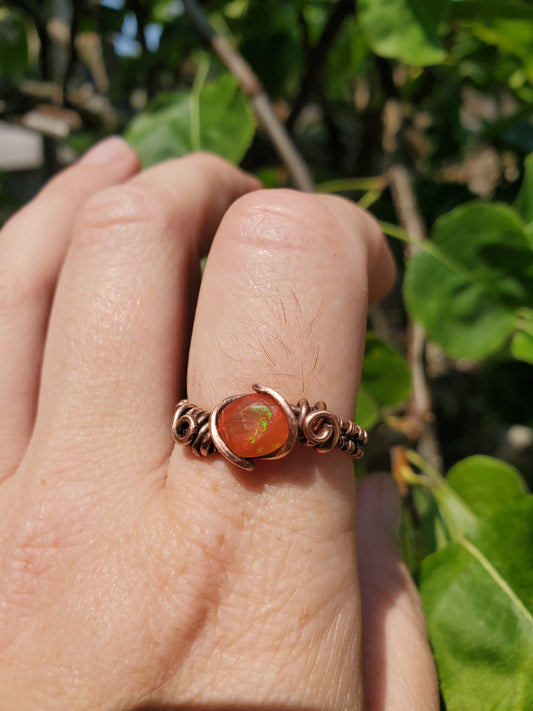 Mexican Fire Opal and Copper Ring