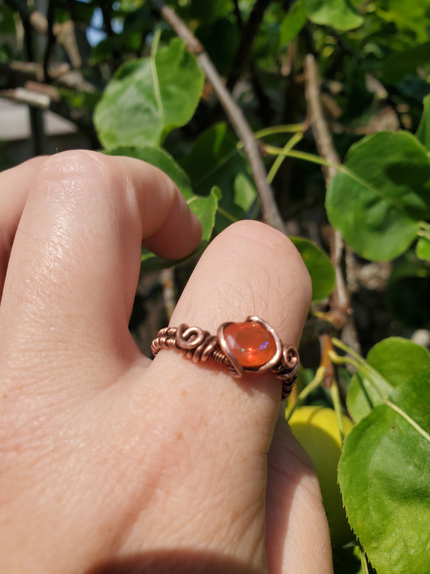 Mexican Fire Opal and Copper Ring