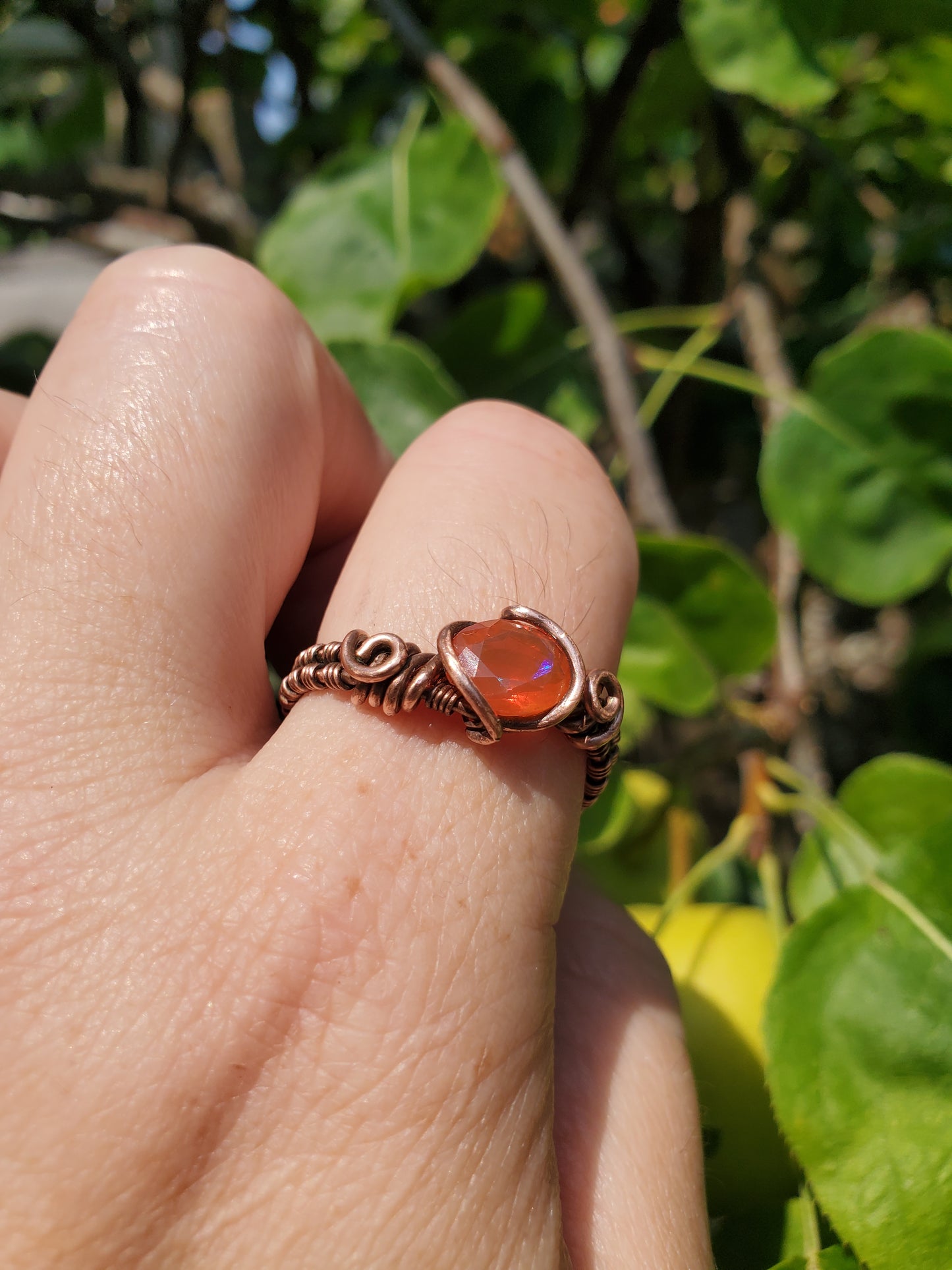 Mexican Fire Opal and Copper Ring