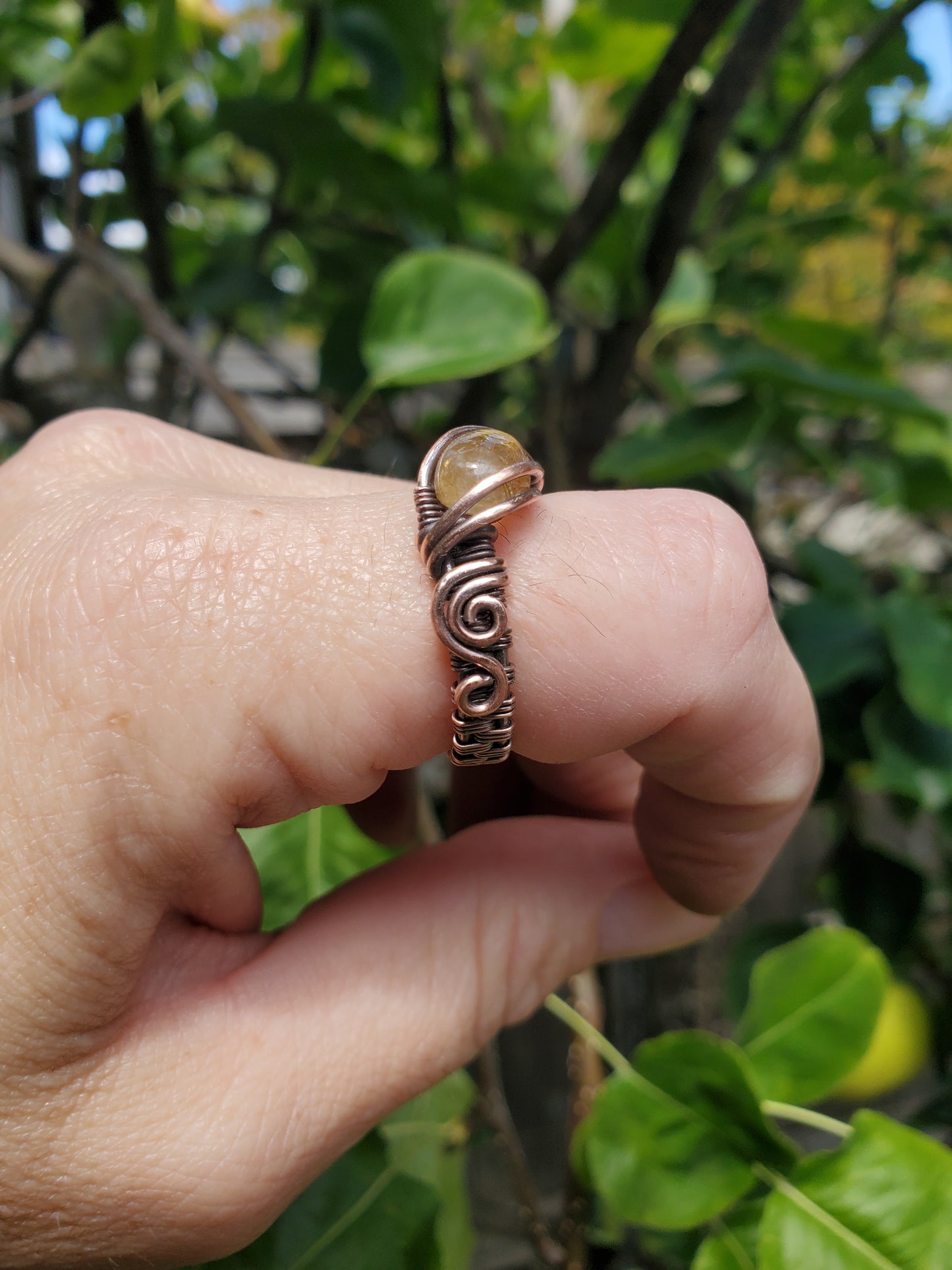 Rutilated Quartz and Copper Ring