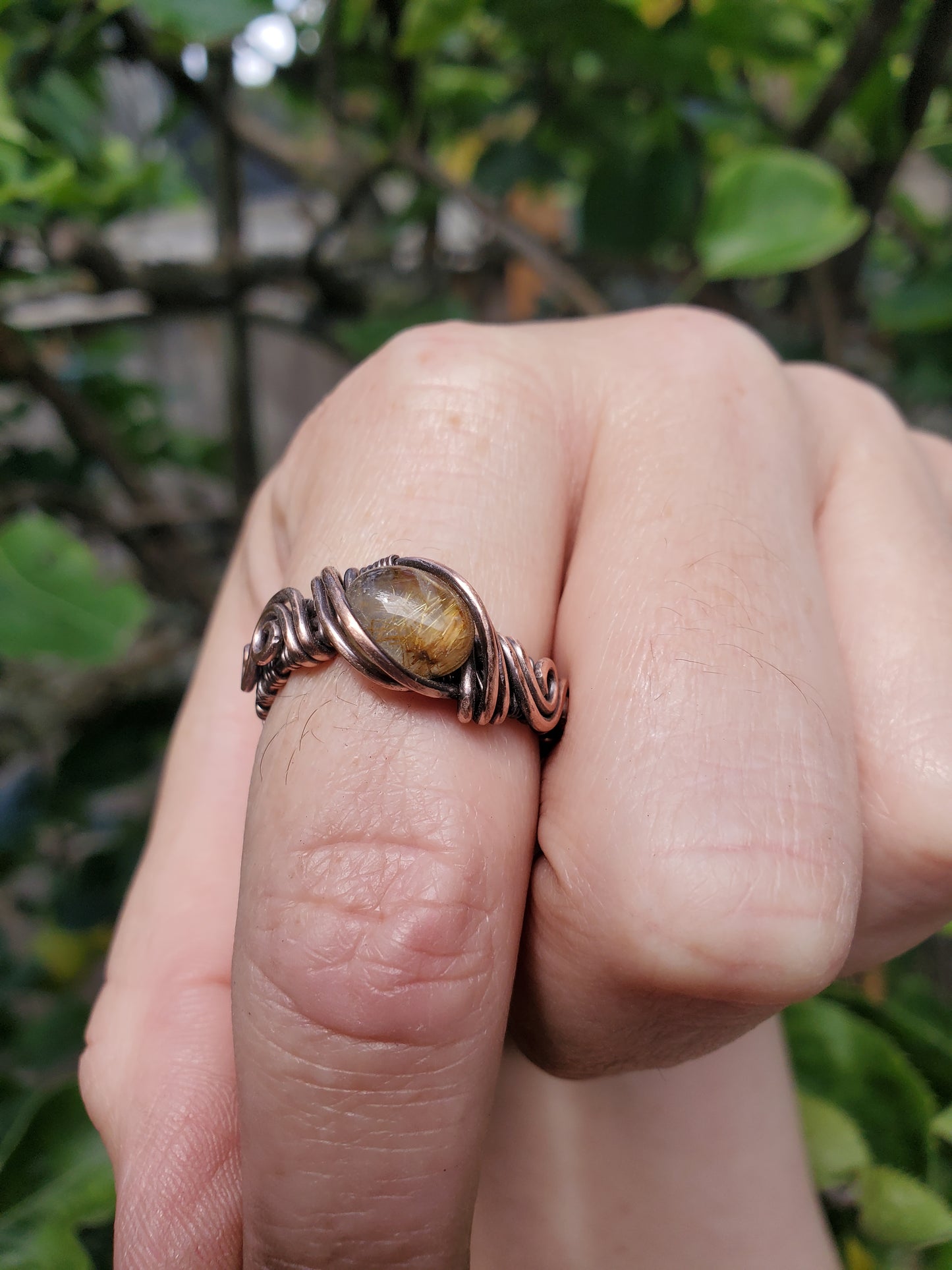 Rutilated Quartz and Copper Ring
