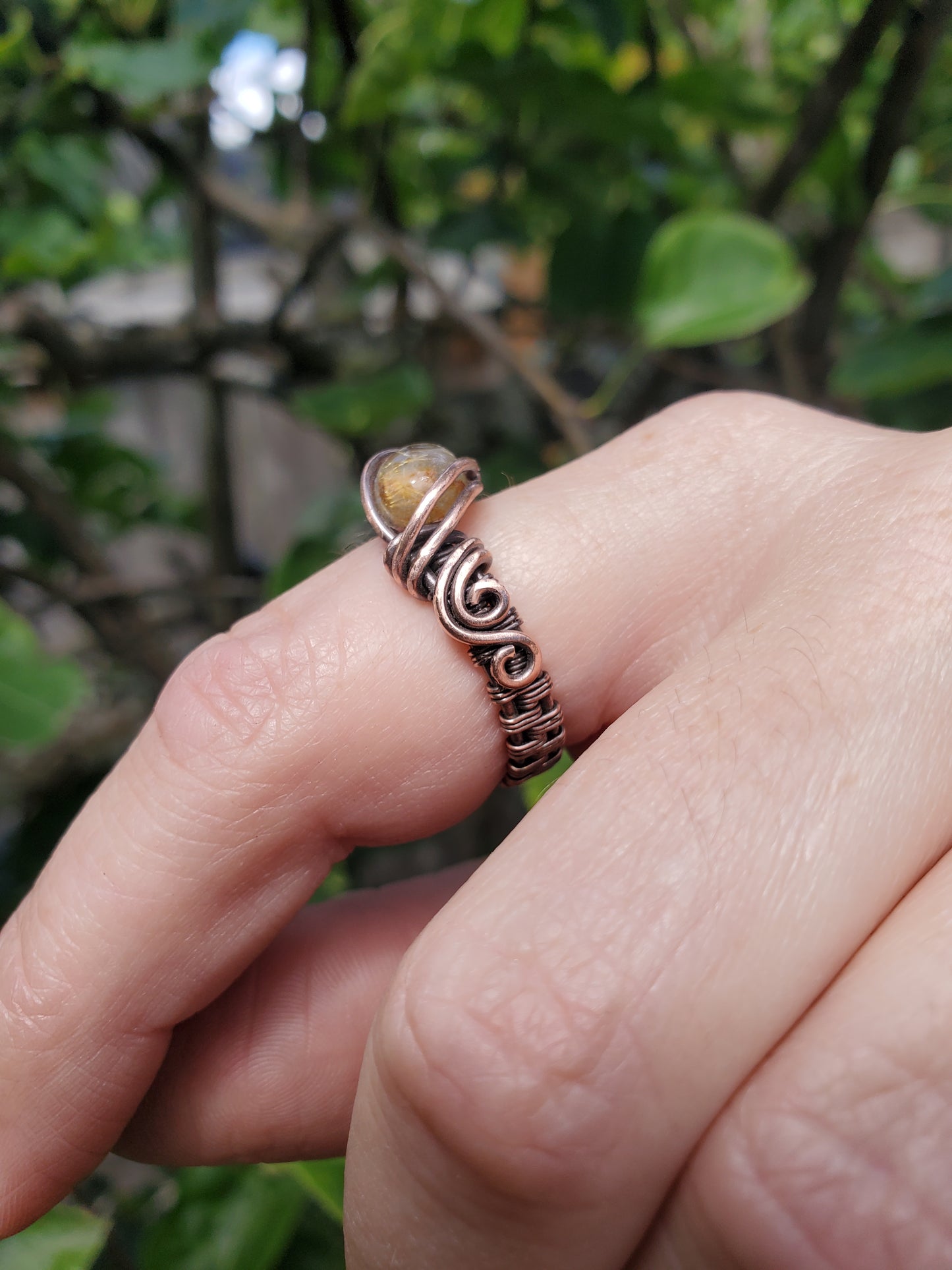 Rutilated Quartz and Copper Ring