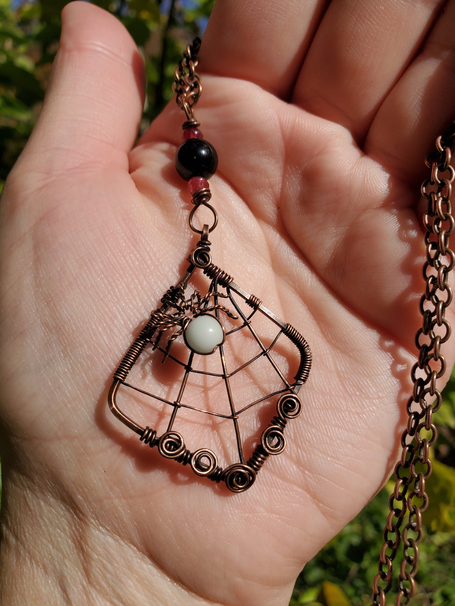 Glow-in-the-dark Spiderweb Necklace in Copper