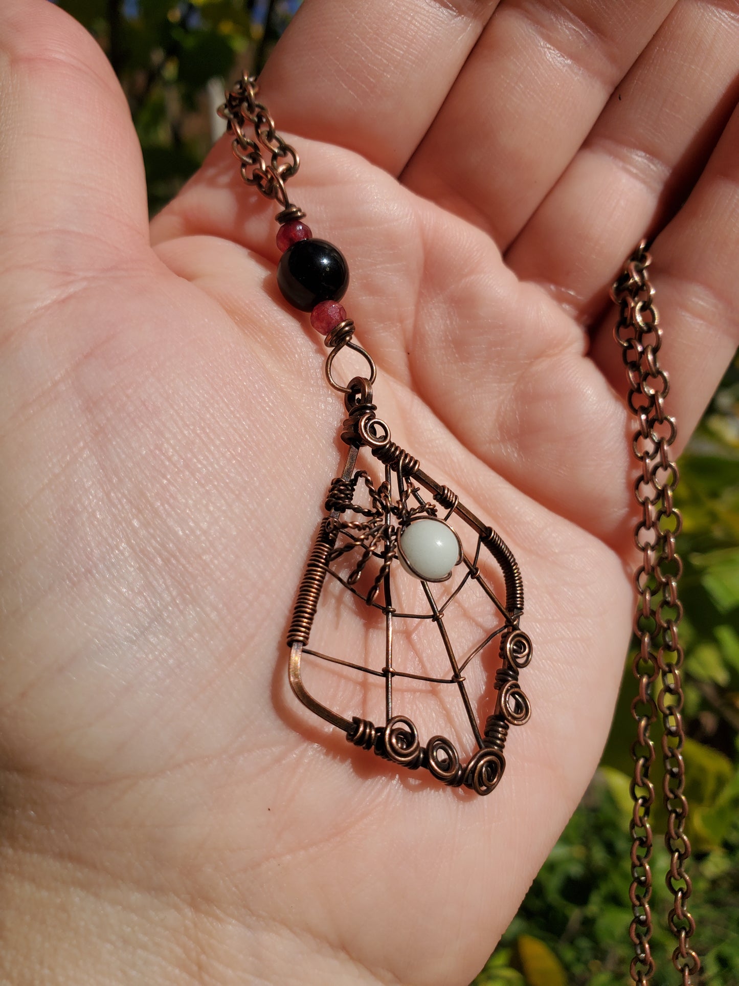 Glow-in-the-dark Spiderweb Necklace in Copper