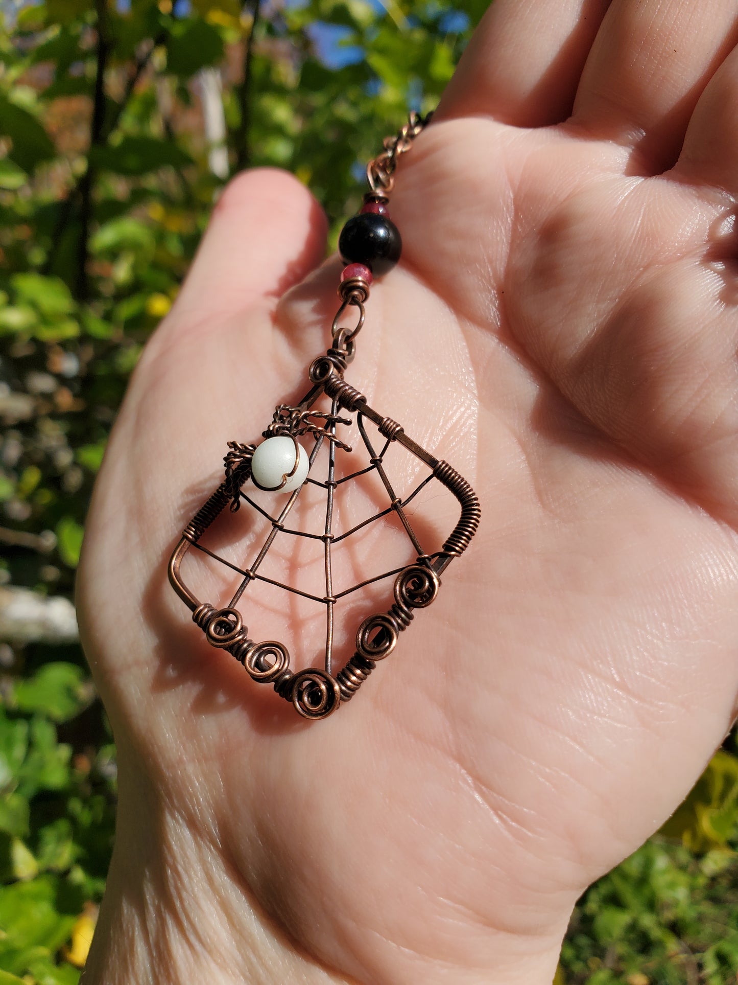 Glow-in-the-dark Spiderweb Necklace in Copper