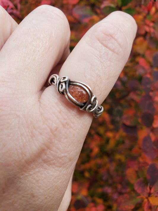 Sunstone and Braided Sterling Silver Ring