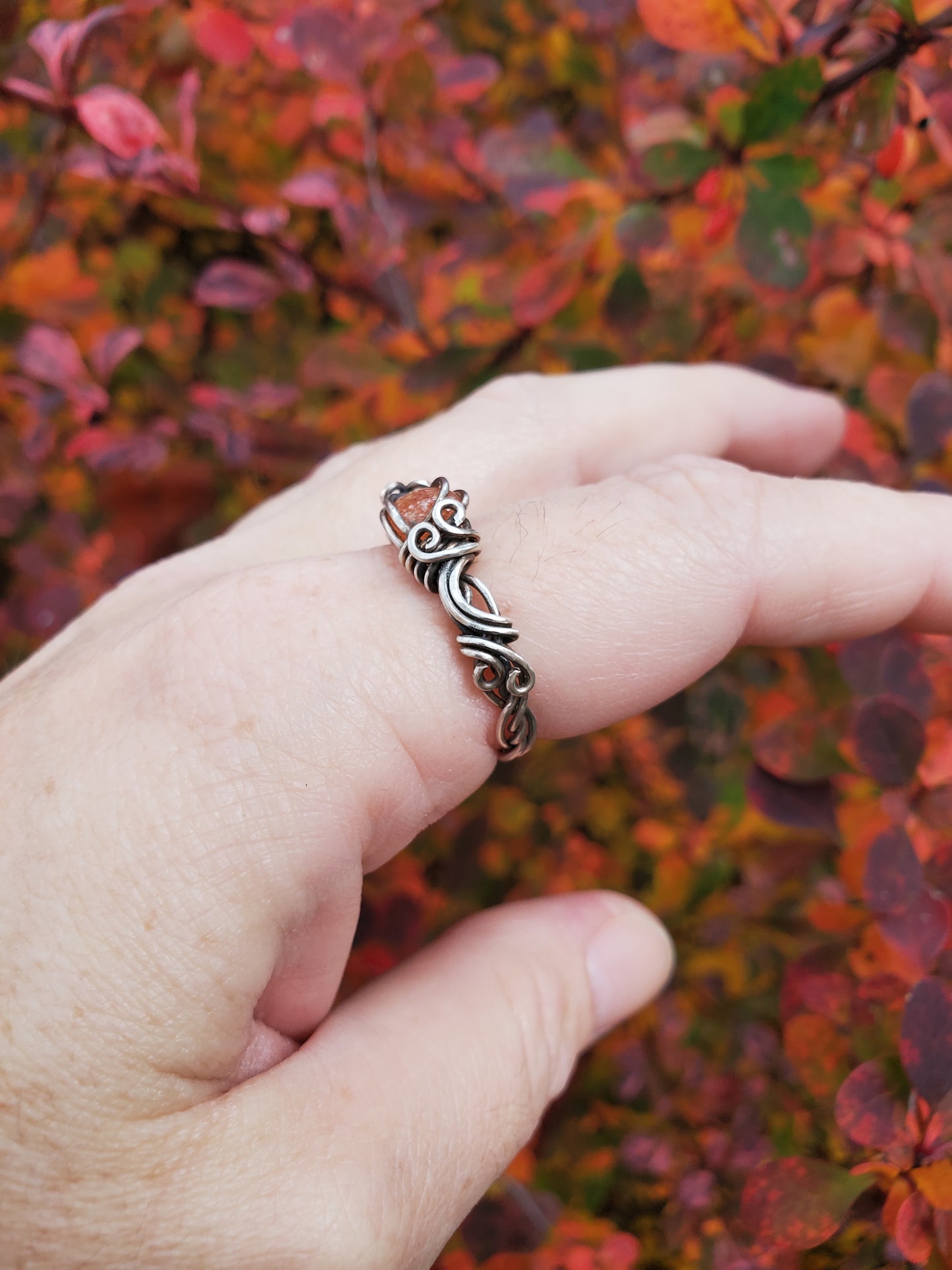 Sunstone and Braided Sterling Silver Ring