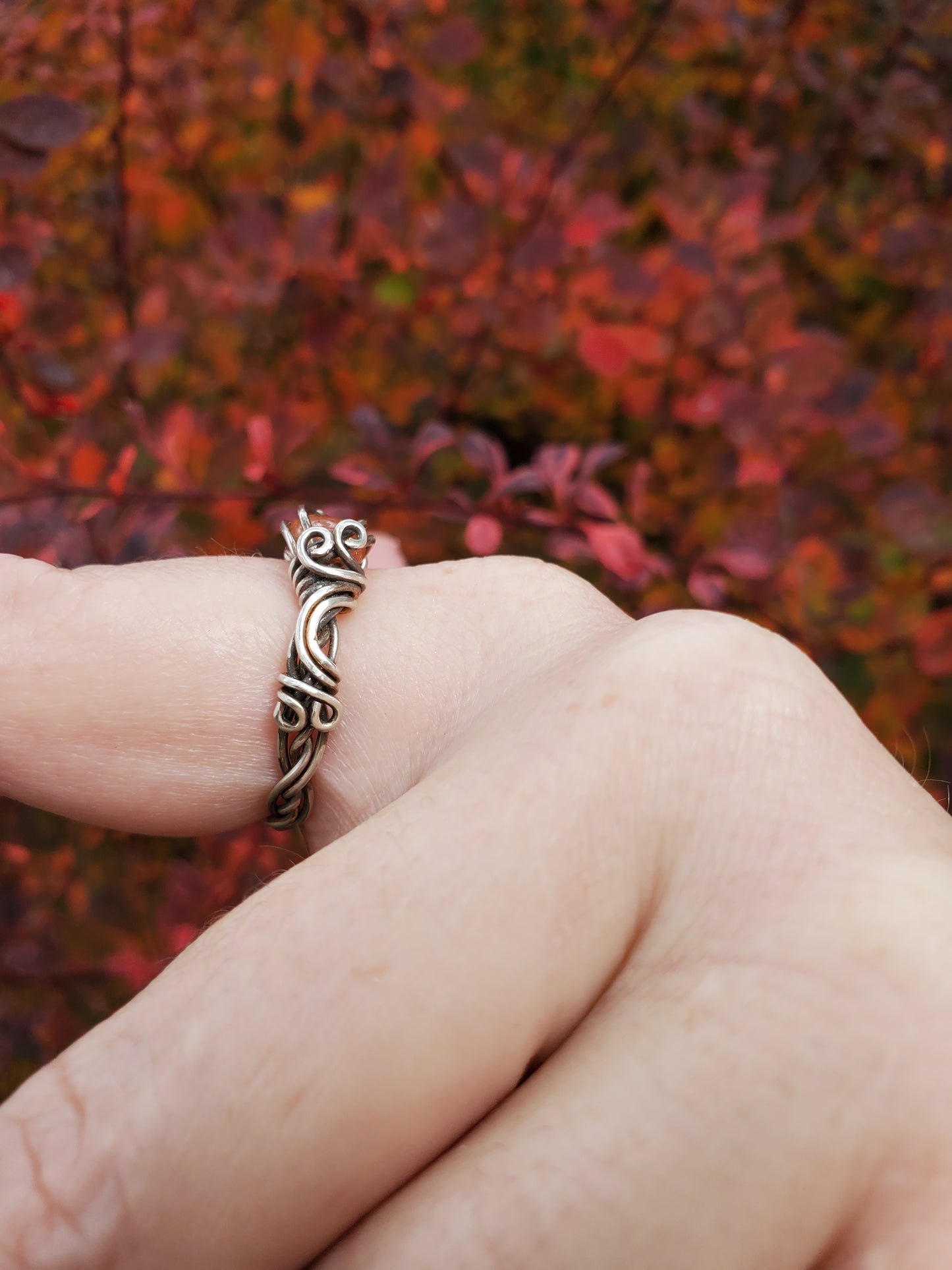 Sunstone and Braided Sterling Silver Ring