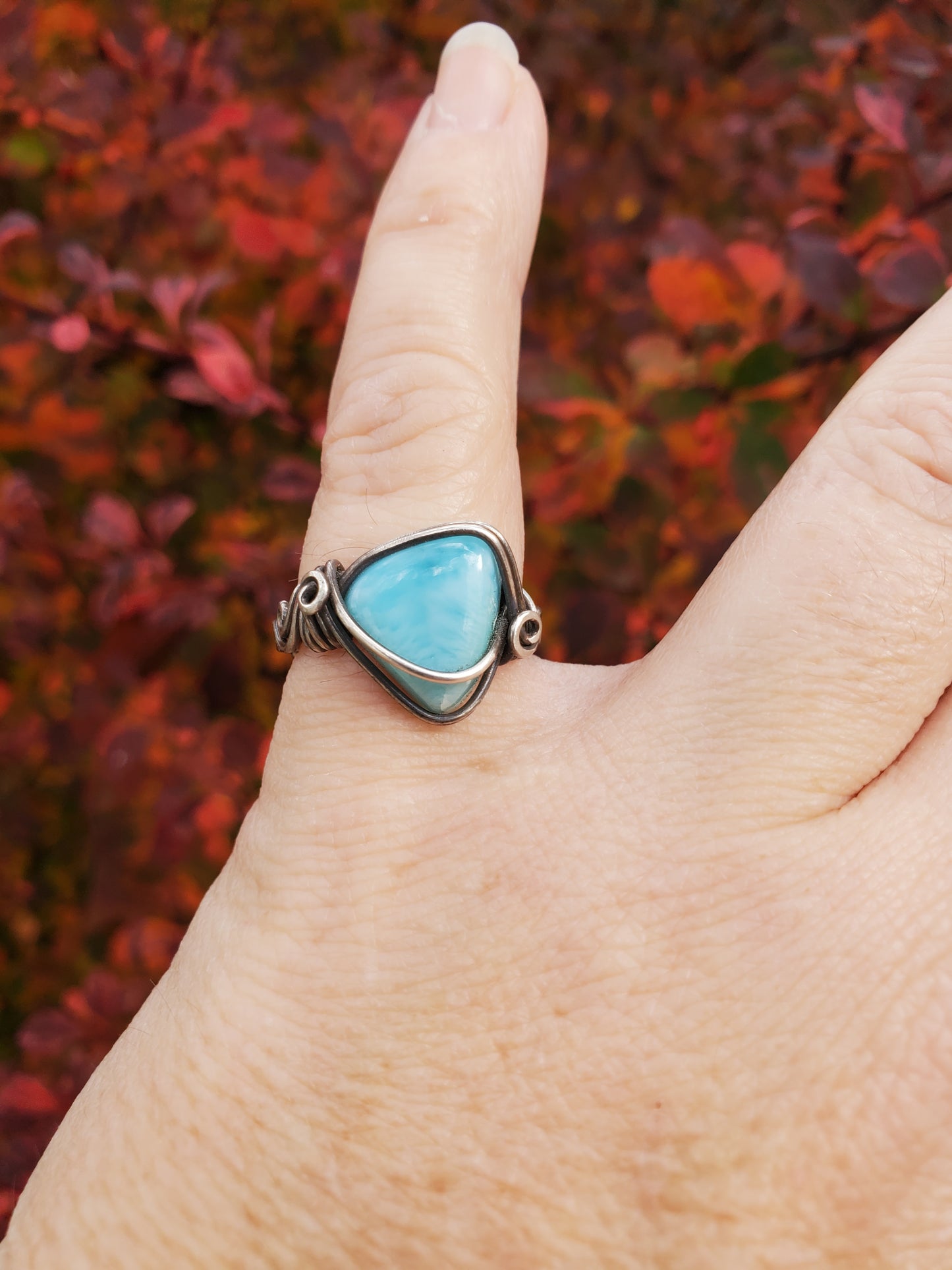 Larimar and Braided Sterling Silver Ring