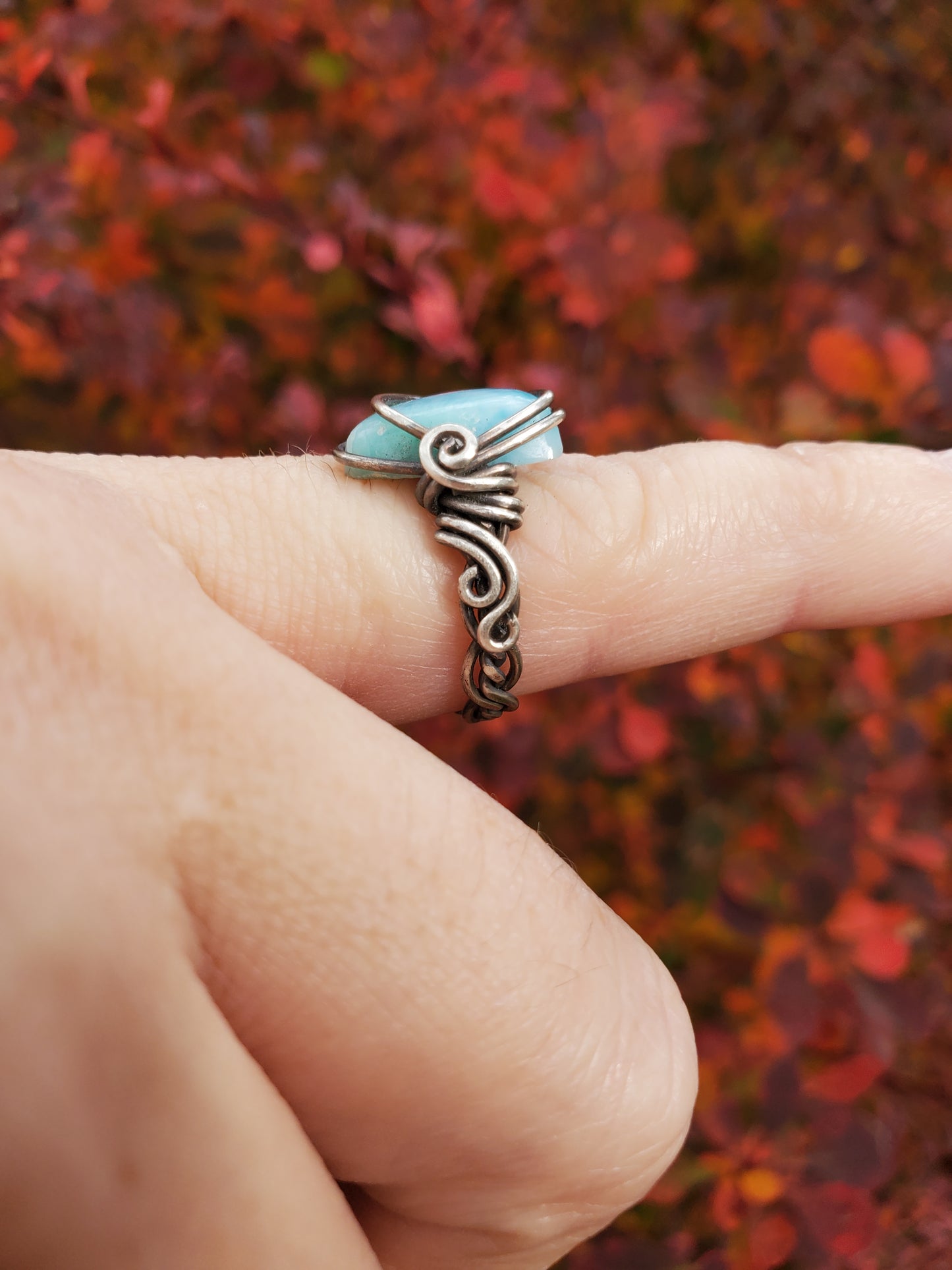 Larimar and Braided Sterling Silver Ring