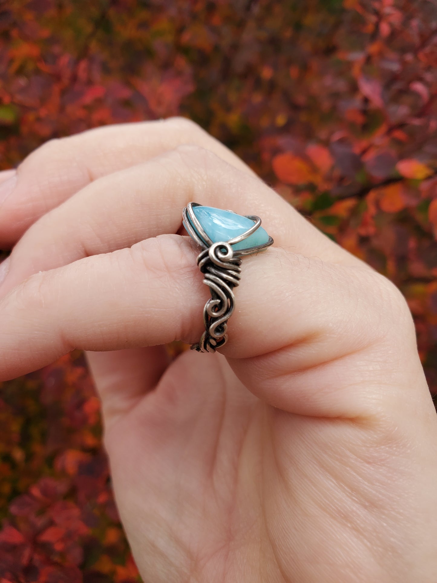 Larimar and Braided Sterling Silver Ring