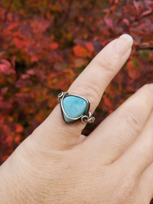 Larimar and Braided Sterling Silver Ring