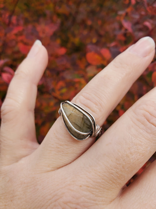 Labradorite and Braided Sterling Silver Ring