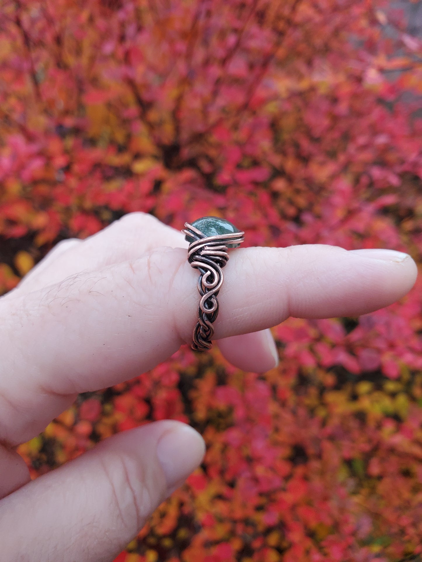Moss Agate and Braided Copper Ring