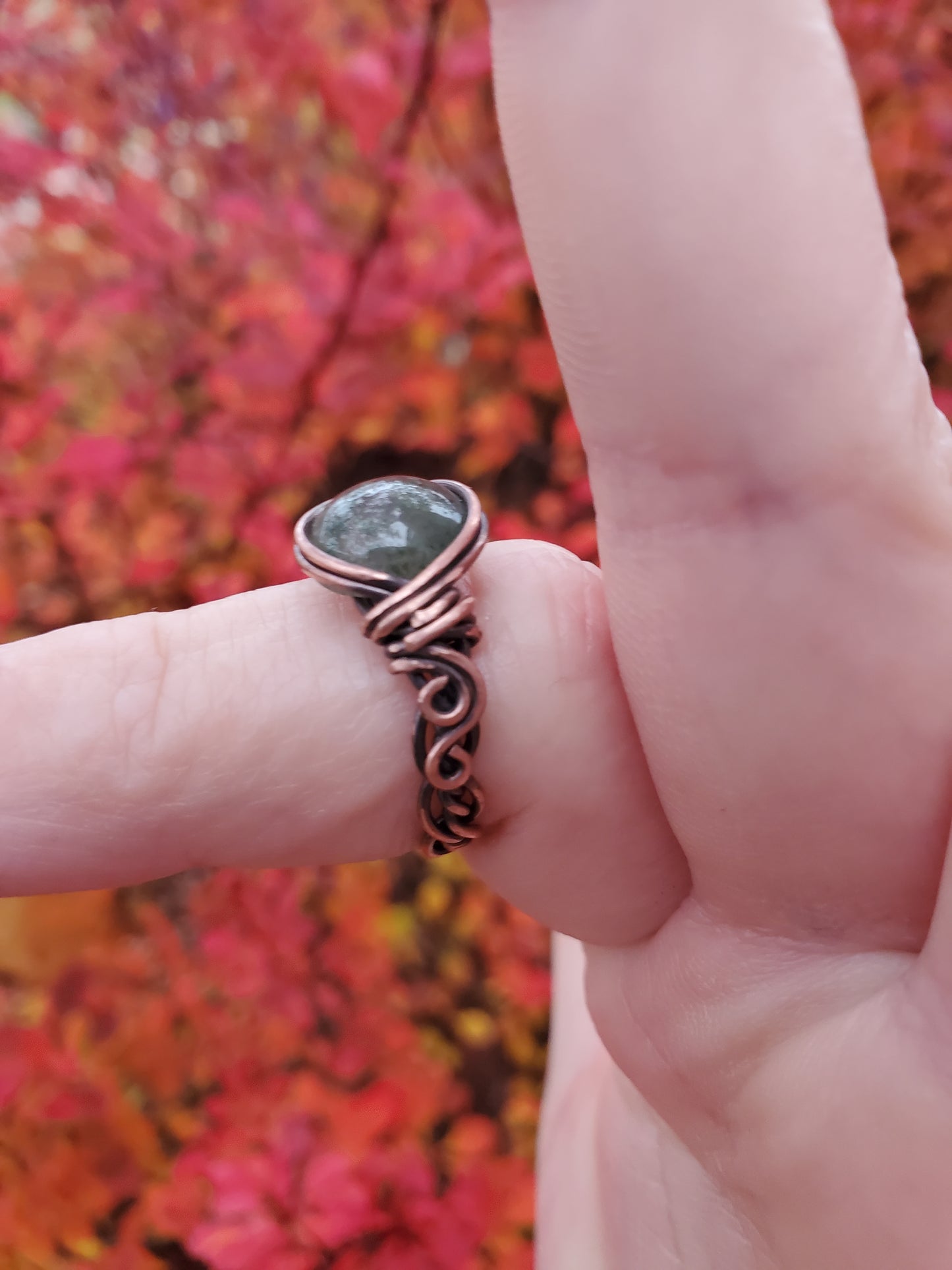 Moss Agate and Braided Copper Ring