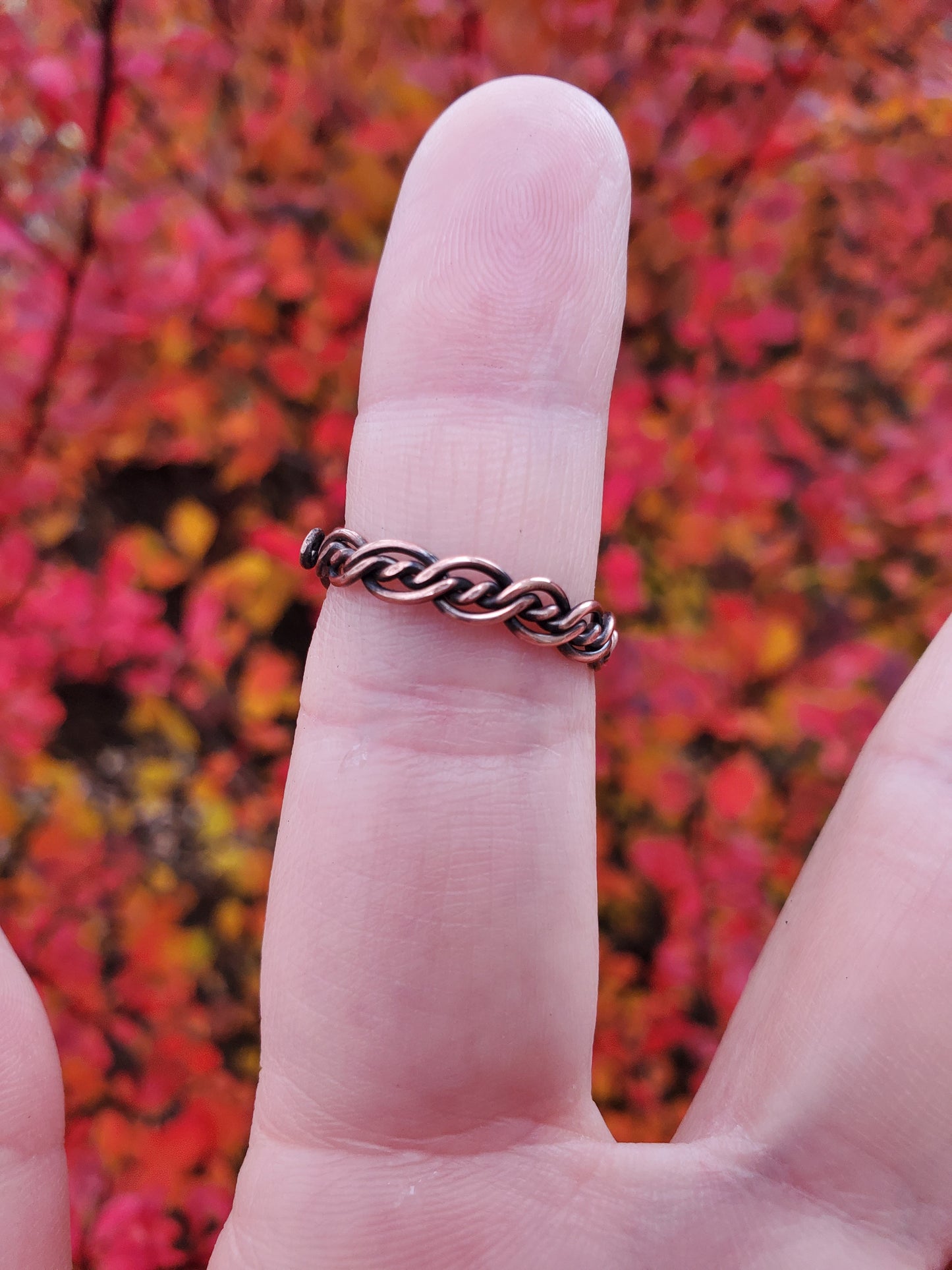 Moss Agate and Braided Copper Ring