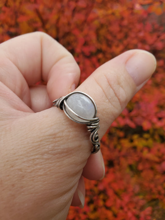 Moonstone and Braided Sterling Silver Ring