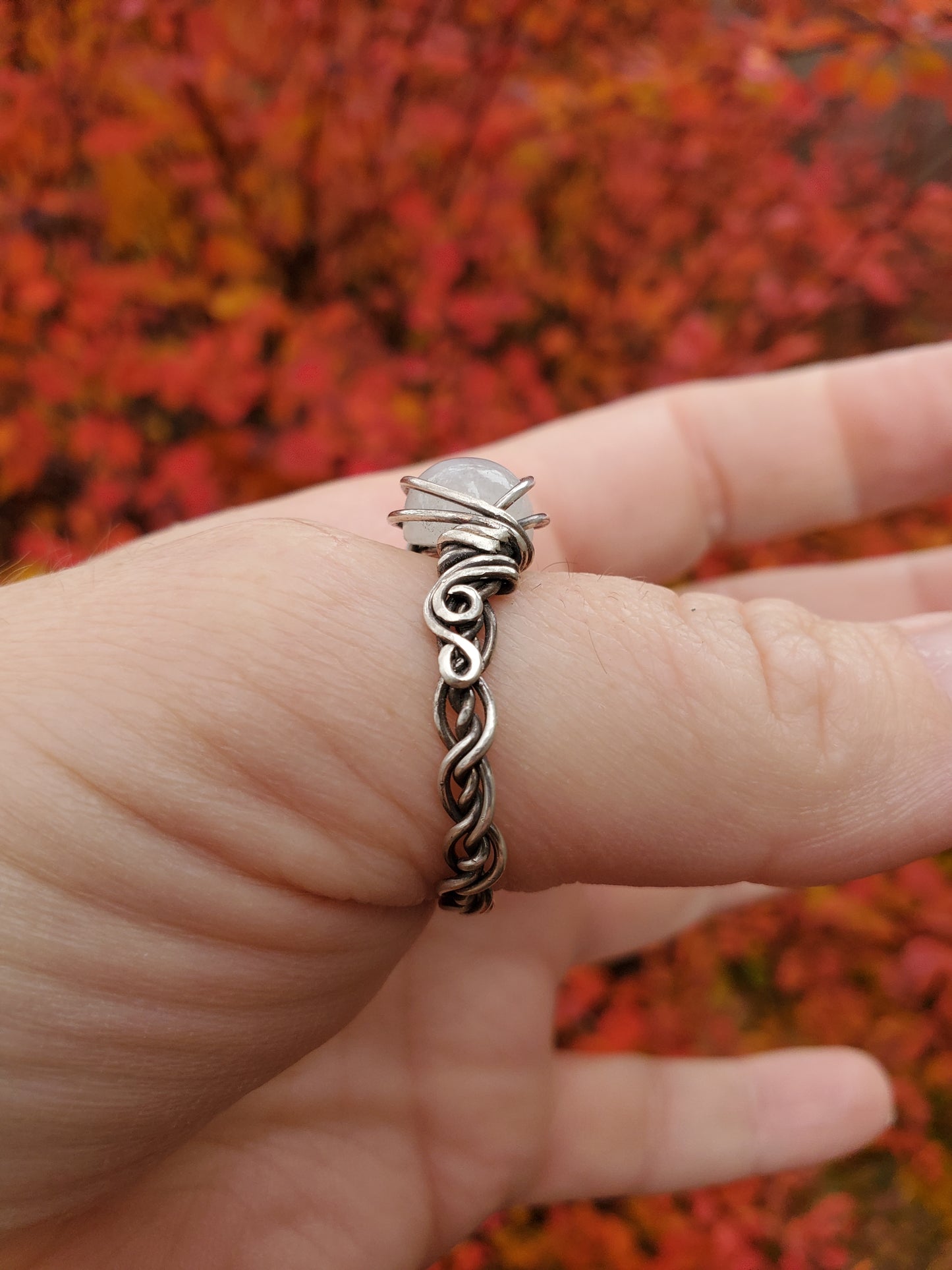 Moonstone and Braided Sterling Silver Ring