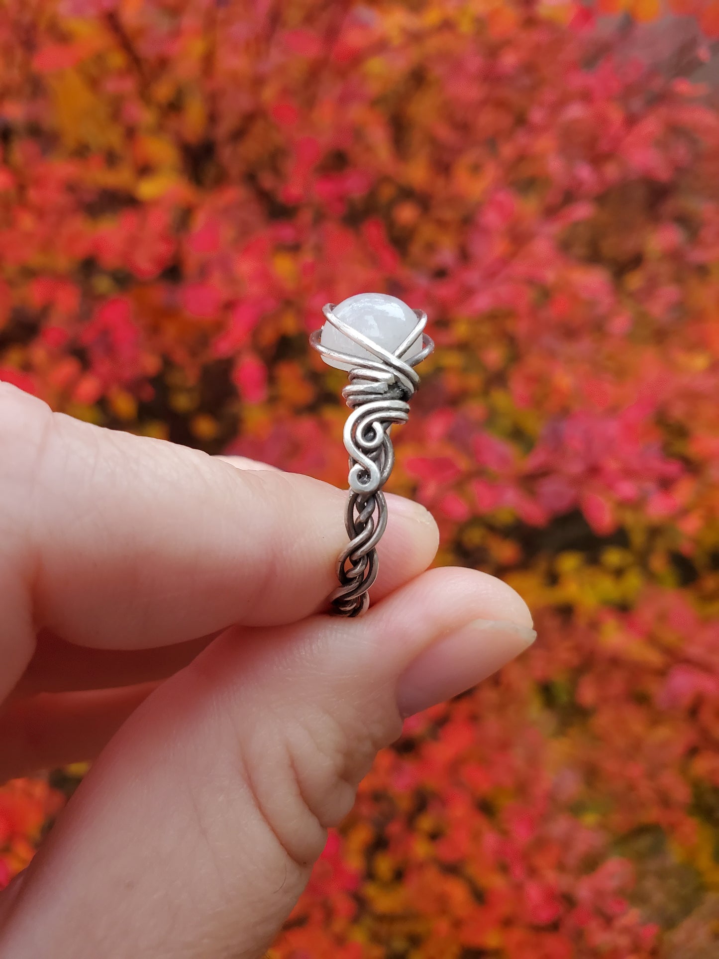 Moonstone and Braided Sterling Silver Ring