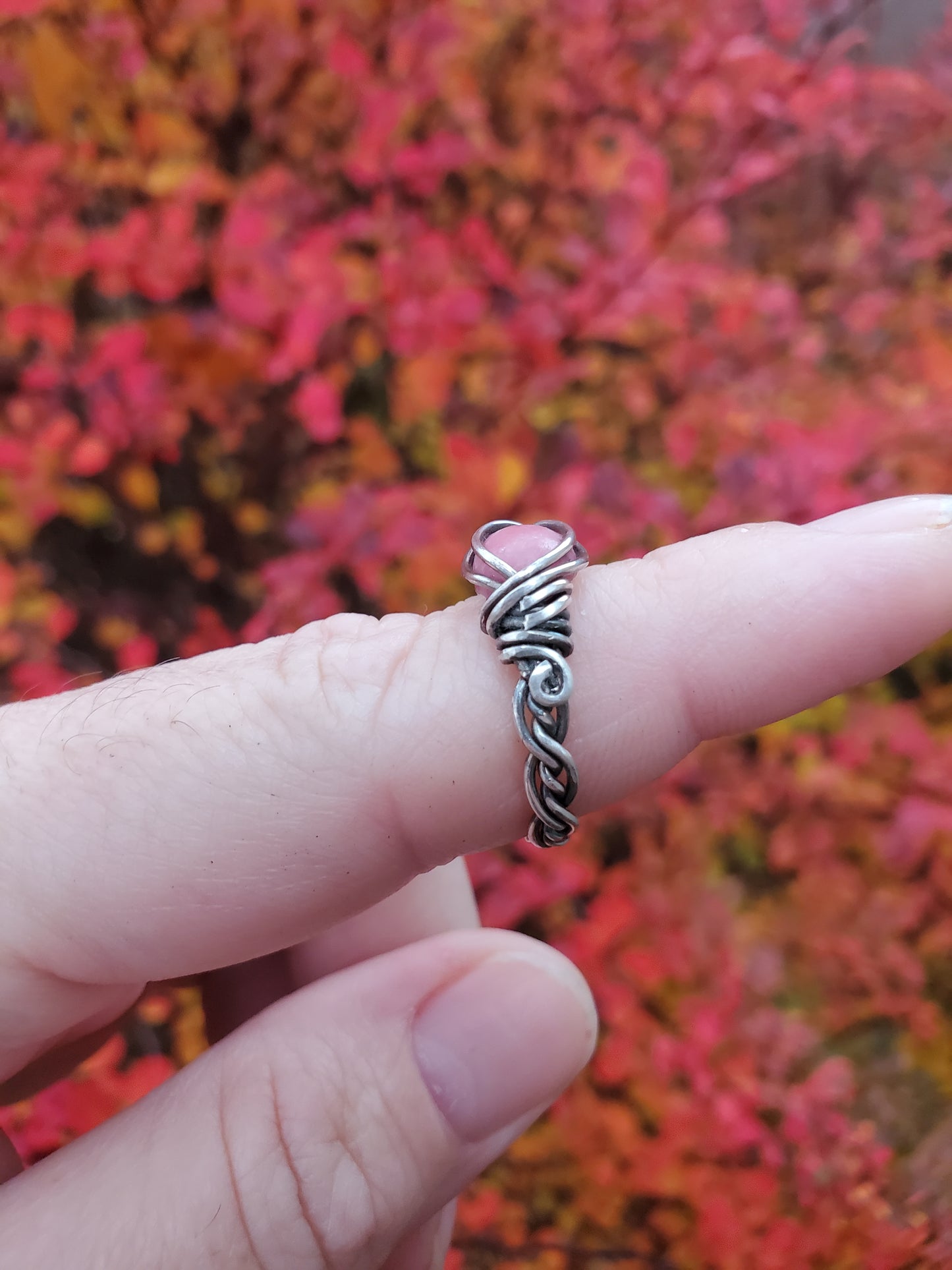 Rhodonite and Braided Sterling Silver
