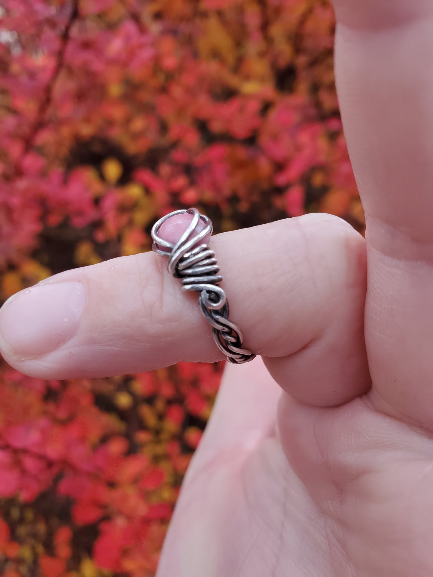 Rhodonite and Braided Sterling Silver