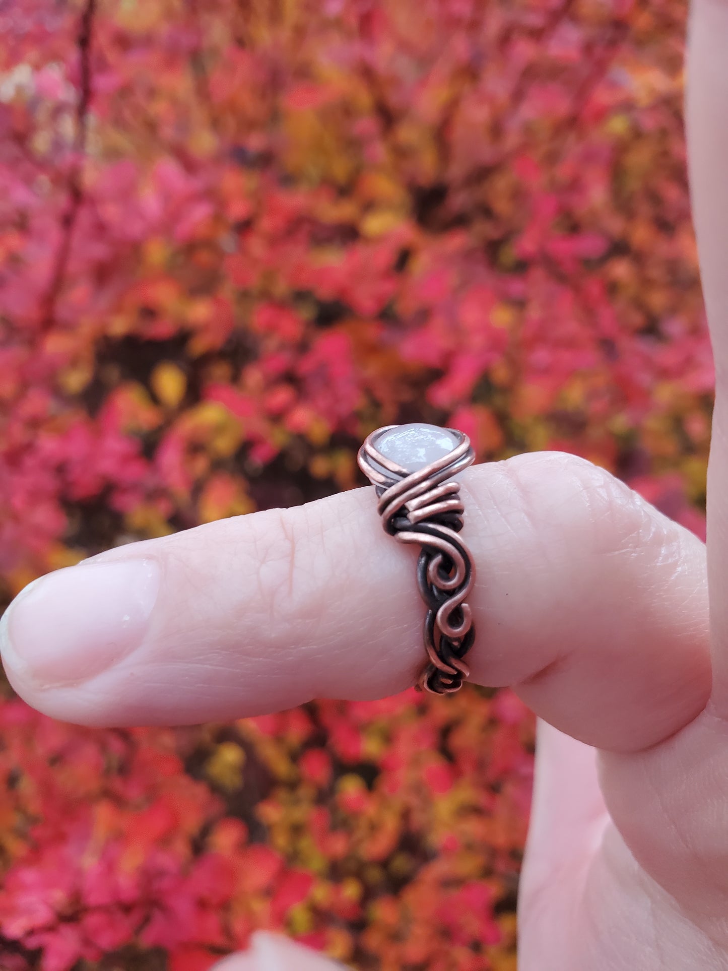 Rose Quartz and Braided Copper Ring