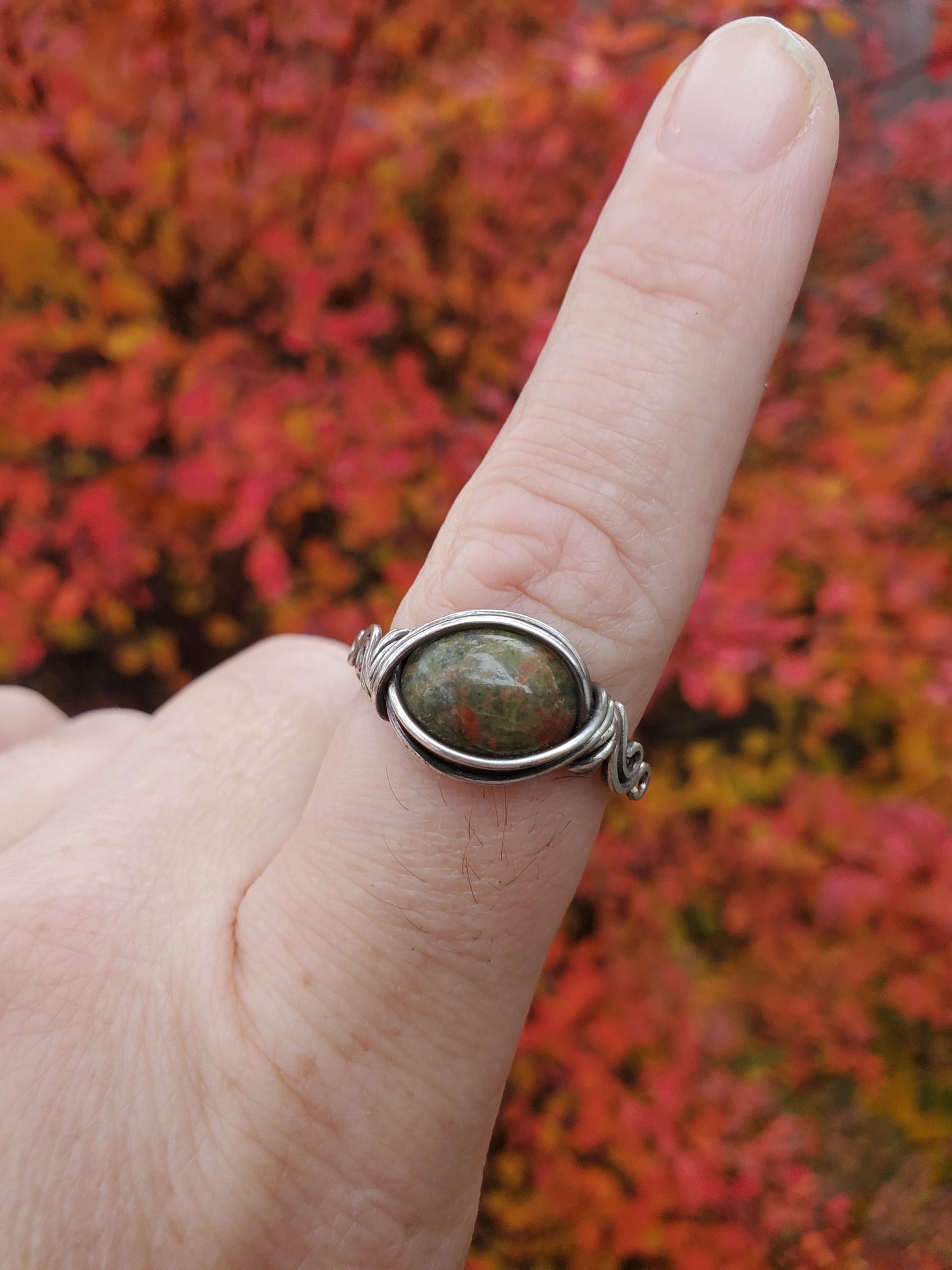 Unakite and Braided Sterling Silver