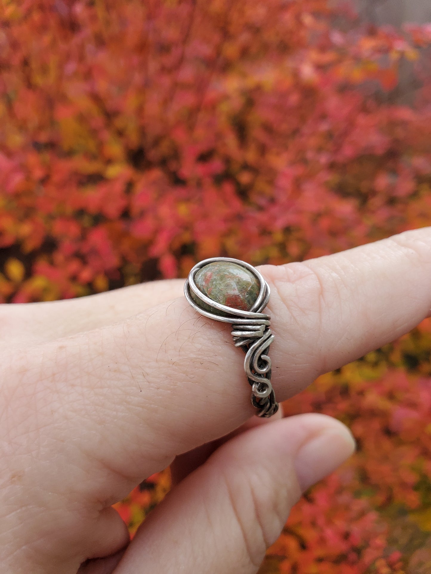 Unakite and Braided Sterling Silver