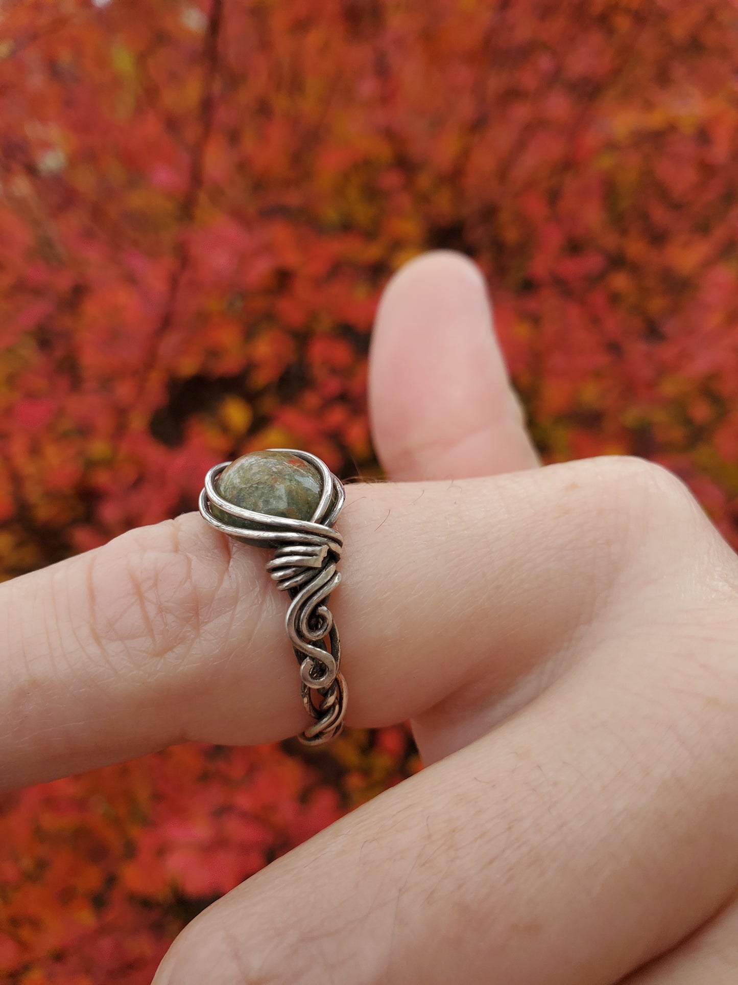 Unakite and Braided Sterling Silver