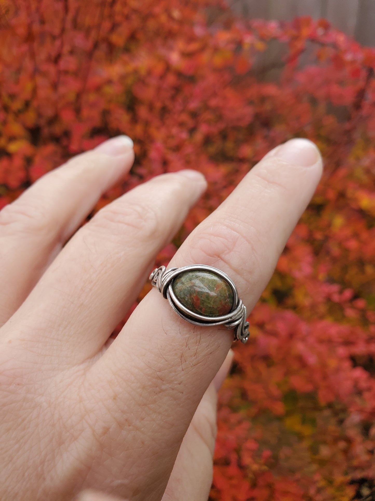 Unakite and Braided Sterling Silver