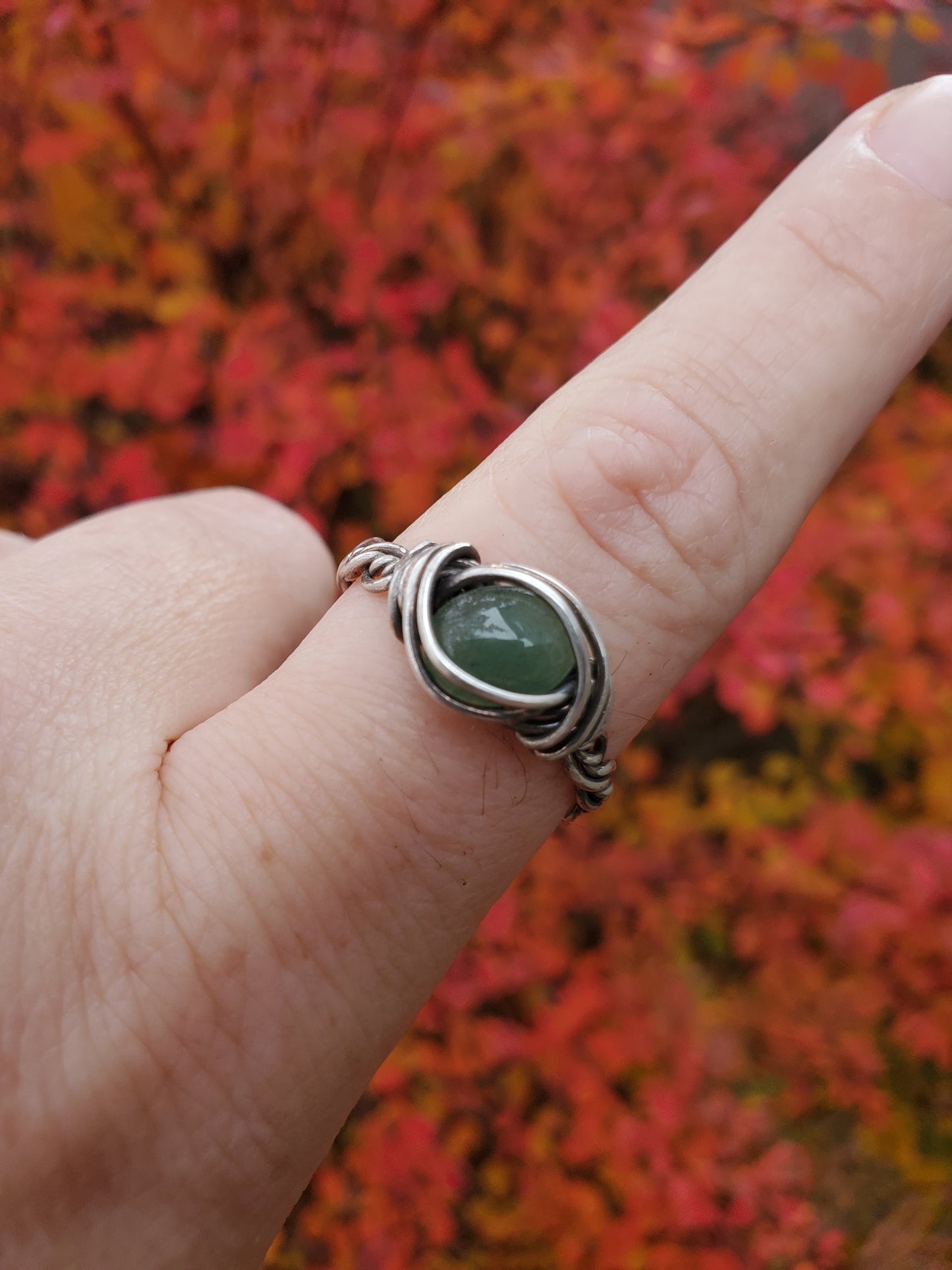 Green Aventurine and Braided Sterling Silver Ring