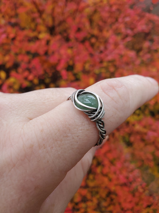 Green Aventurine and Braided Sterling Silver Ring