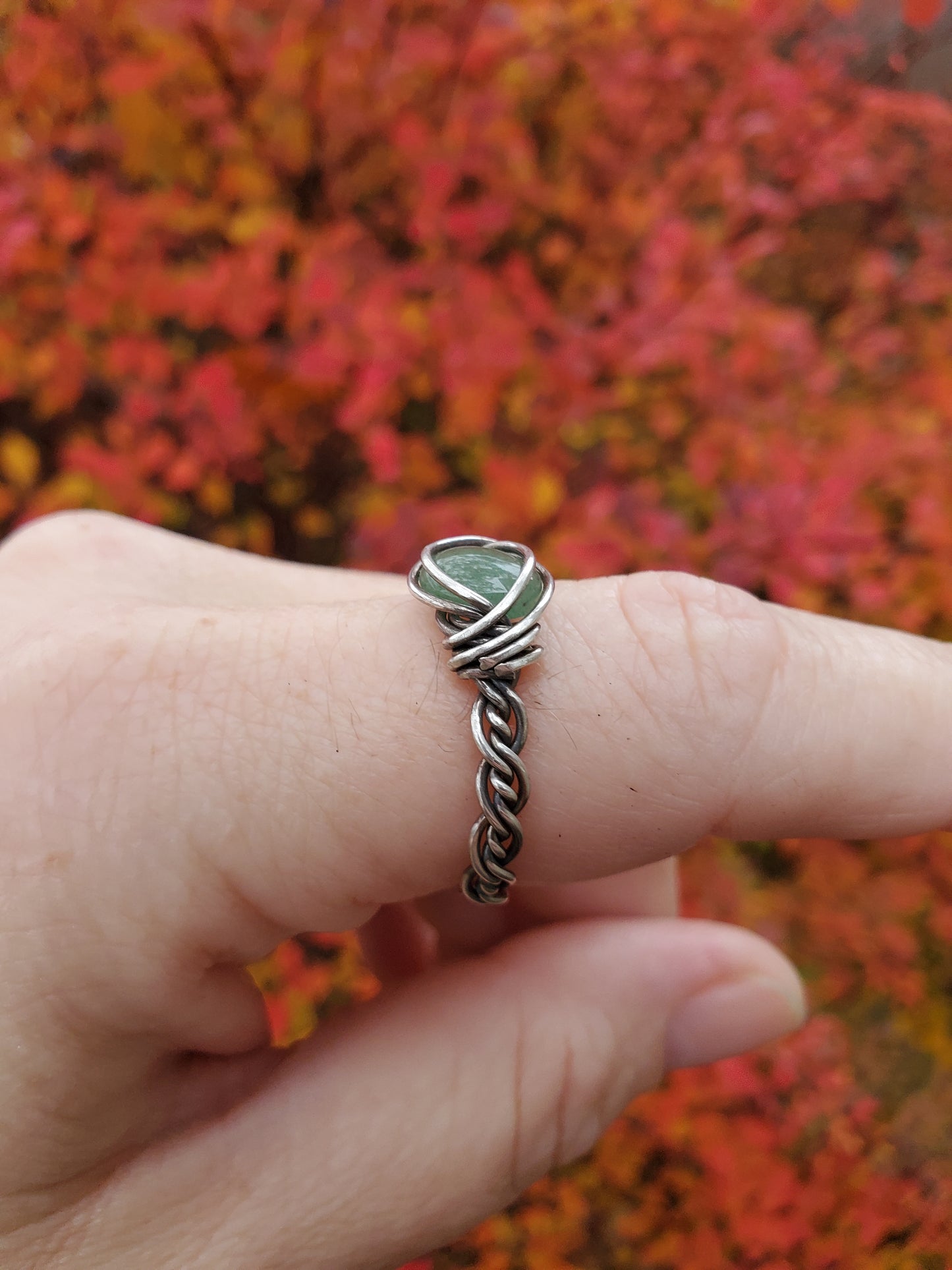 Green Aventurine and Braided Sterling Silver Ring