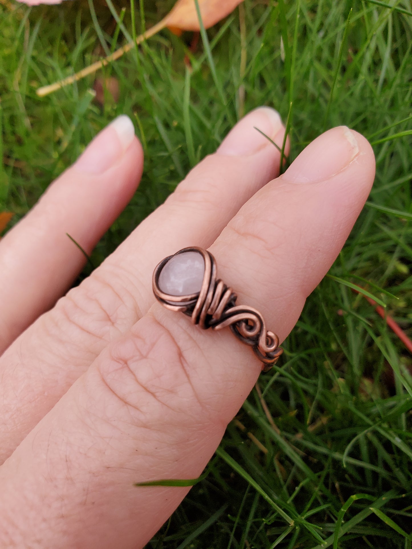 Rose Quartz and Braided Copper Ring