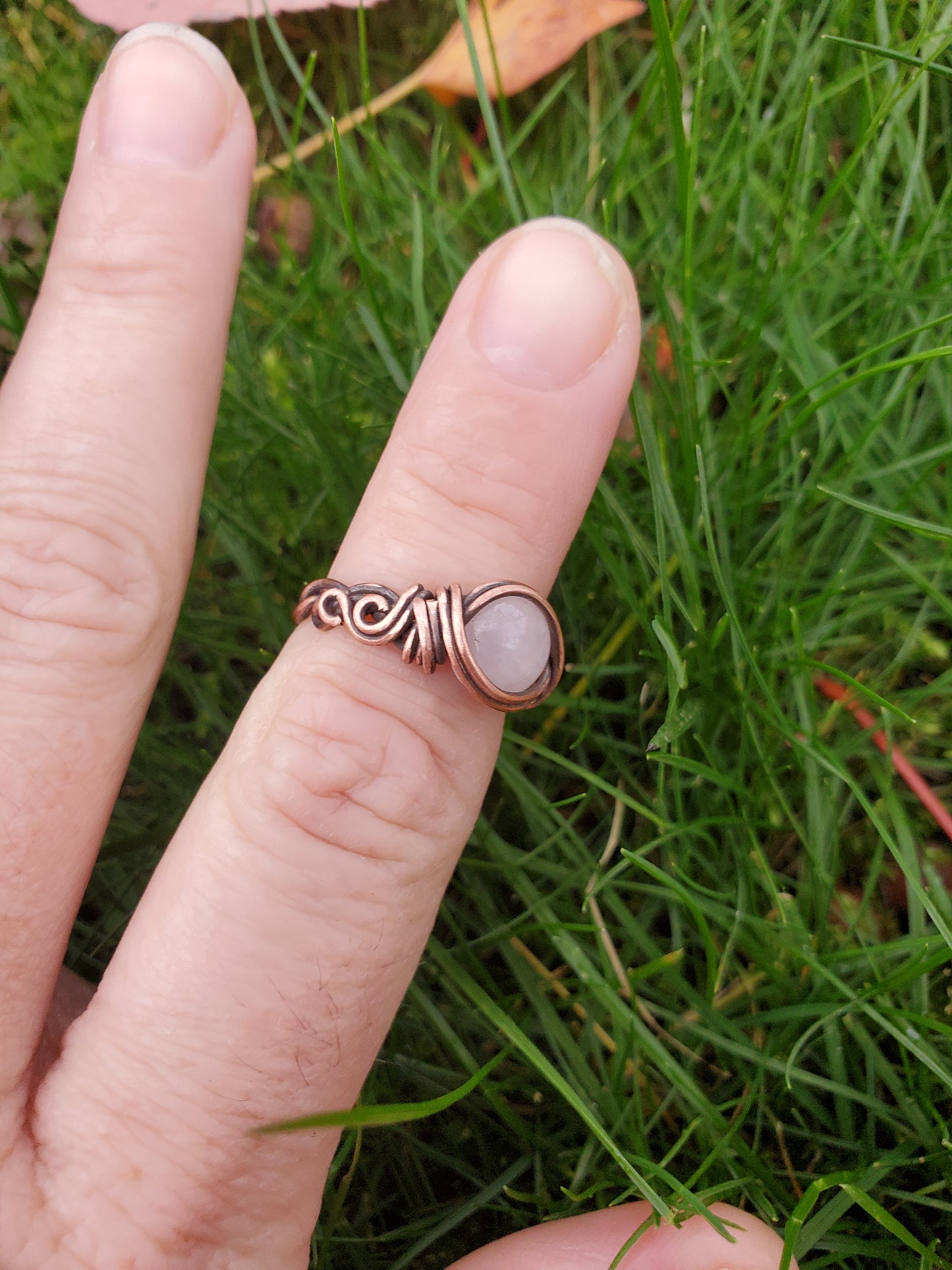 Rose Quartz and Braided Copper Ring