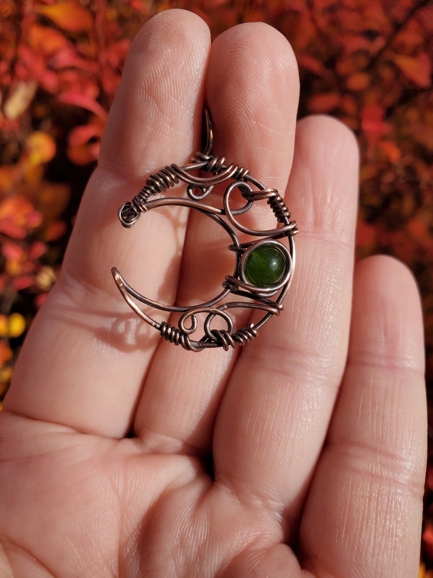 Jade and Copper Moon Pendant
